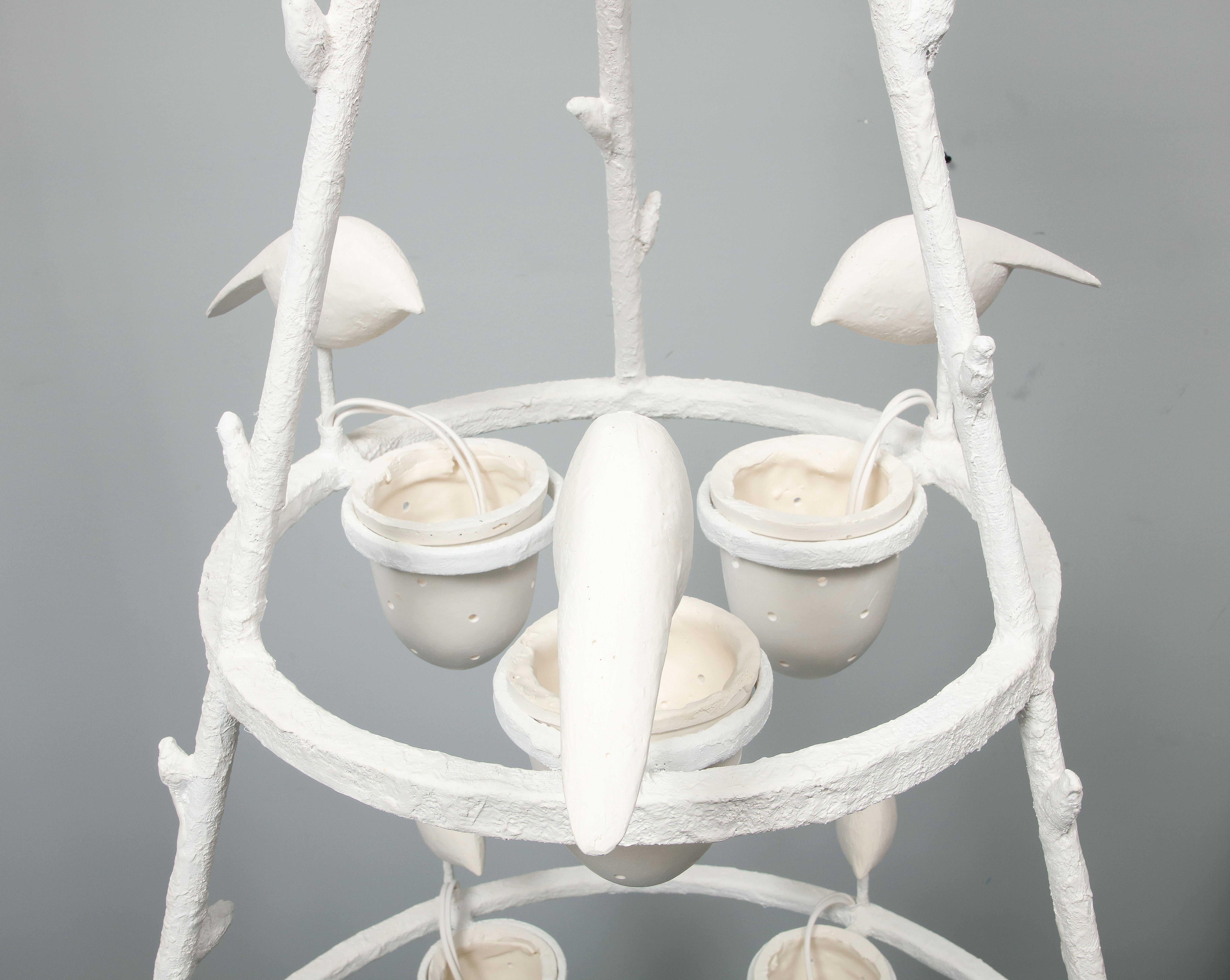 Contemporary Impressive Tall White Plaster Chandelier by Jacques Darbaud For Sale