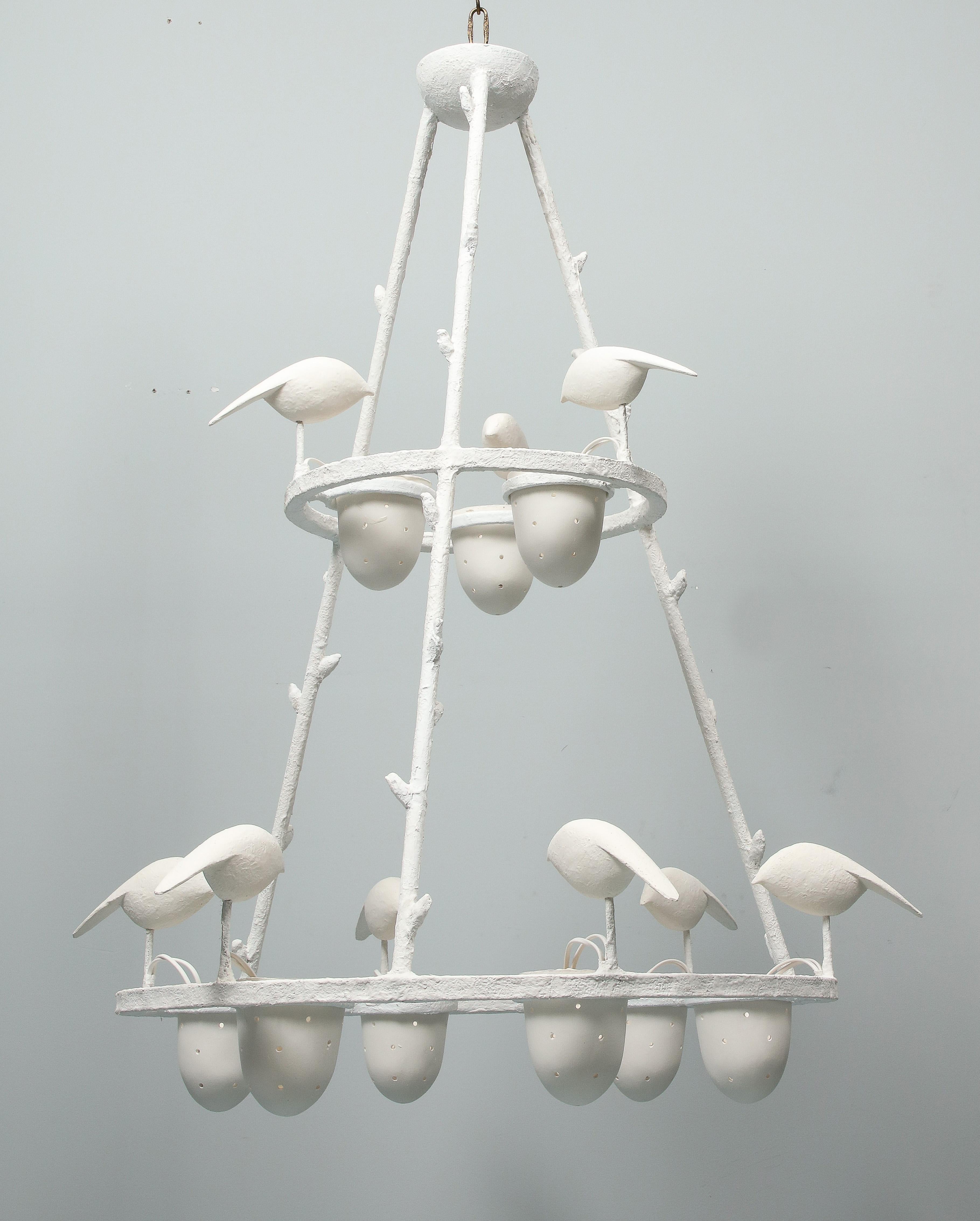 Impressive Tall White Plaster Chandelier by Jacques Darbaud For Sale 1
