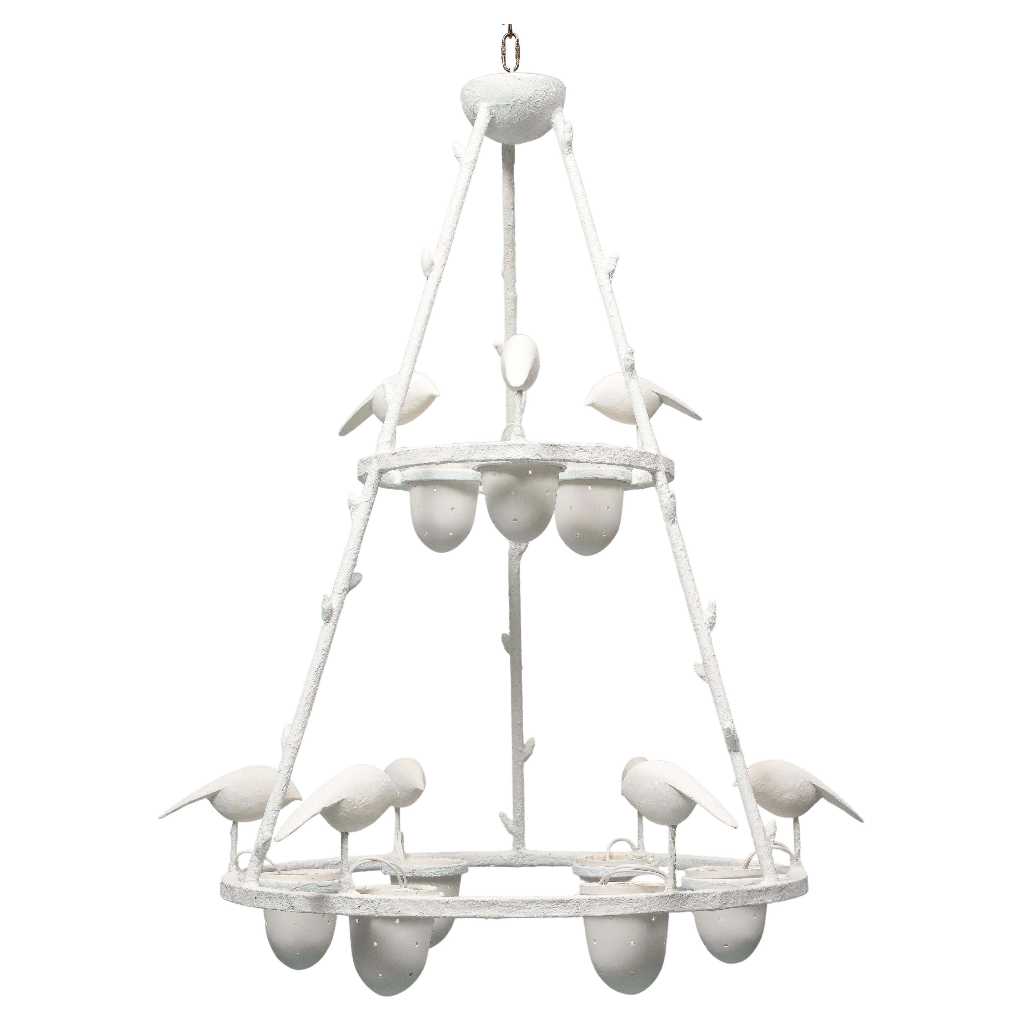 Impressive Tall White Plaster Chandelier by Jacques Darbaud For Sale