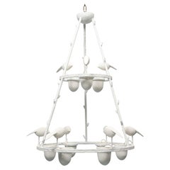 Impressive Tall White Plaster Chandelier by Jacques Darbaud