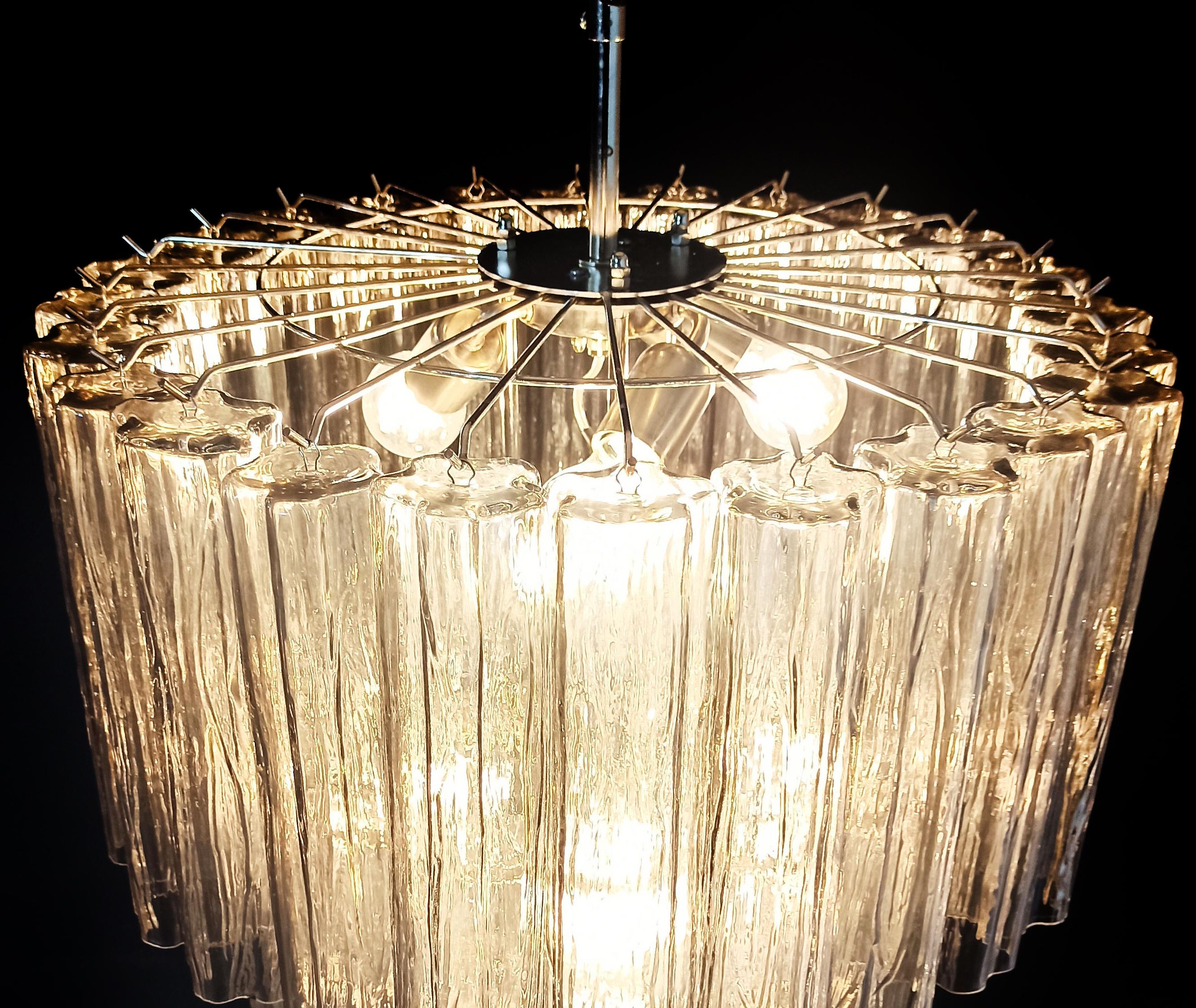 Mid-Century Modern Impressive three-Tier Murano SMOKED Glass Tube Chandeliers - 52 glasses For Sale