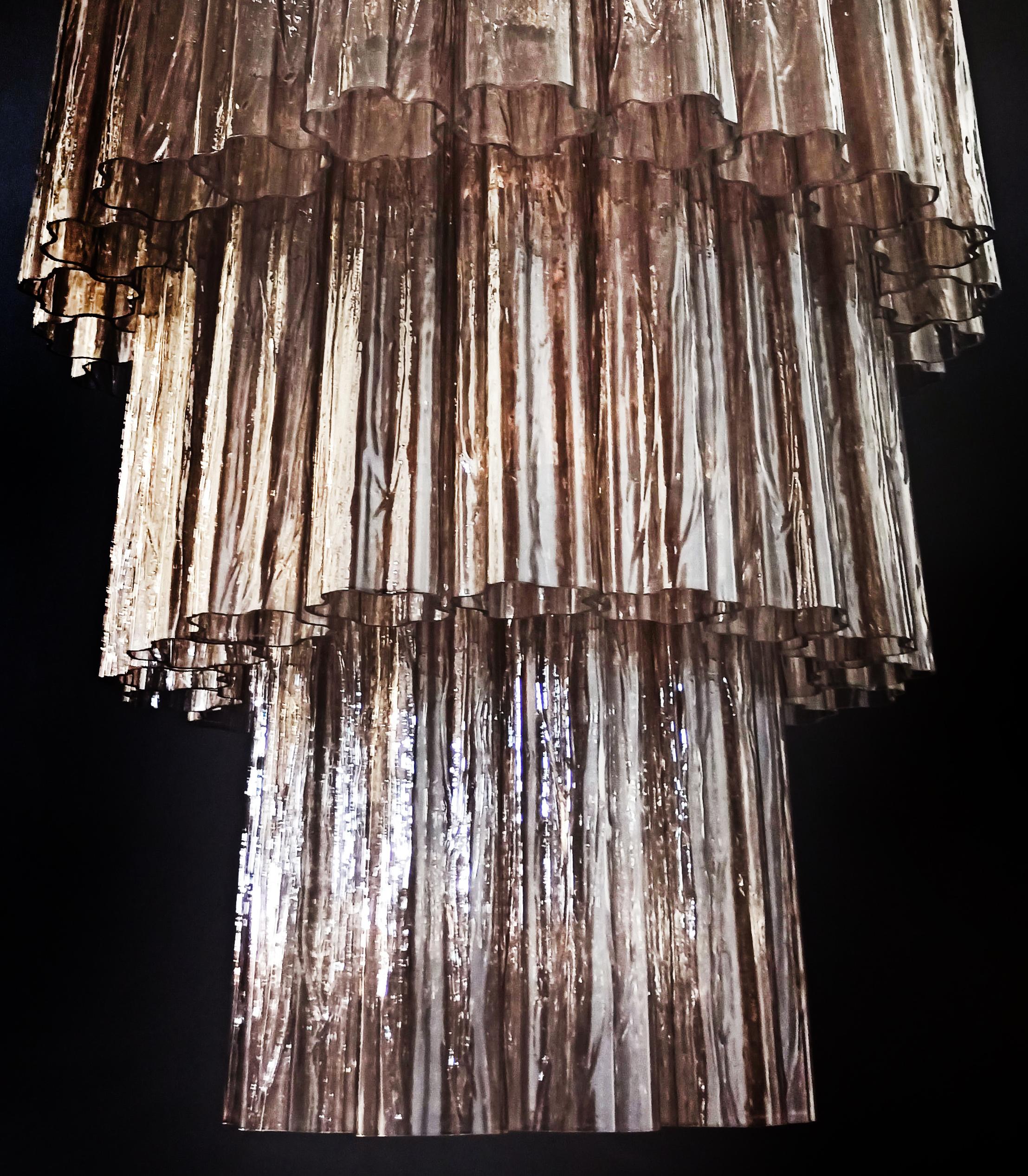 20th Century Impressive three-Tier Murano SMOKED Glass Tube Chandeliers - 52 glasses For Sale