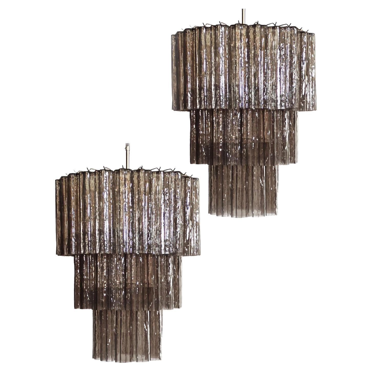 Impressive three-Tier Murano SMOKED Glass Tube Chandeliers - 52 glasses