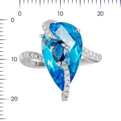 Impressive Topaz Blue Sapphire Diamond White Gold Ring