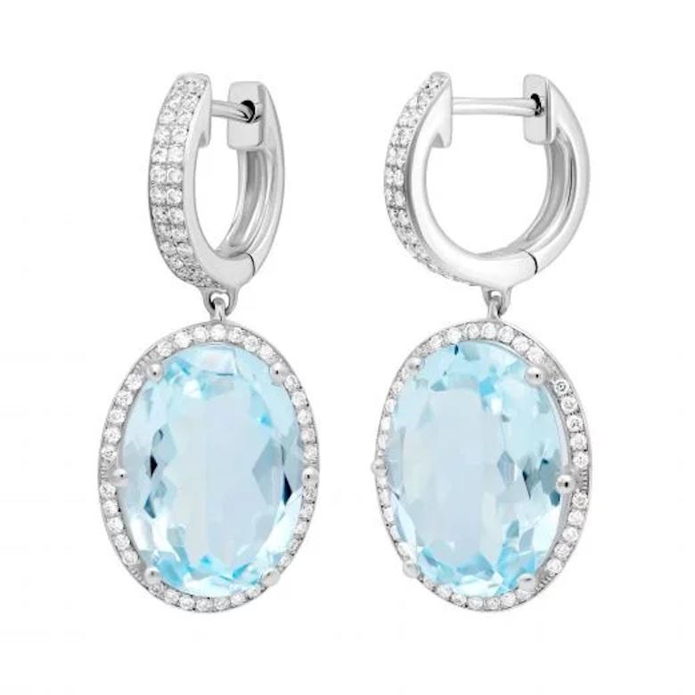 Round Cut Impressive Topaz White Diamond White 14K Gold Dangle Earrings for Her For Sale