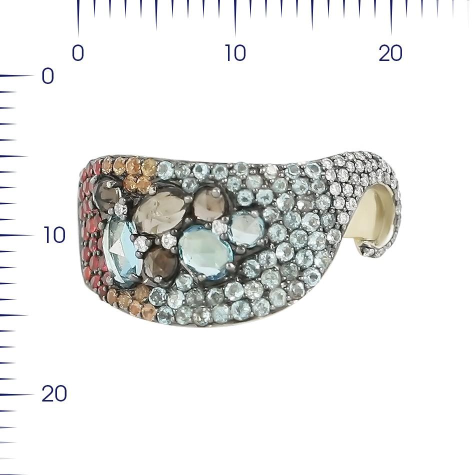 Beeindruckende Ohrringe aus Gelbgold mit Topas, gelbem Saphir, Quarz und Diamant (Antiker Kissenschliff) im Angebot
