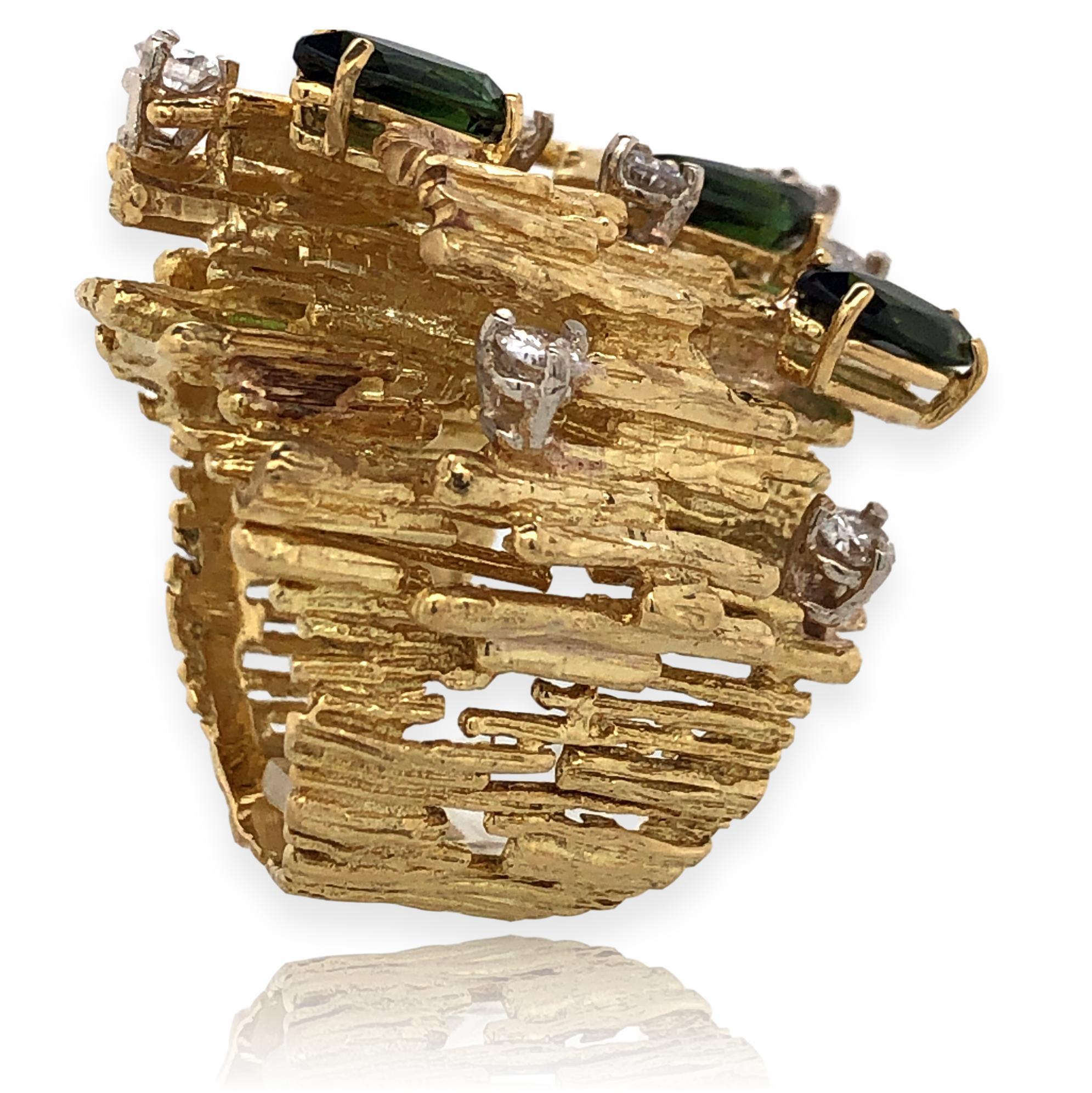 Marquise Cut Impressive Tourmaline and Diamond Cocktail Ring, by Tishman and Lipp, circa 1970