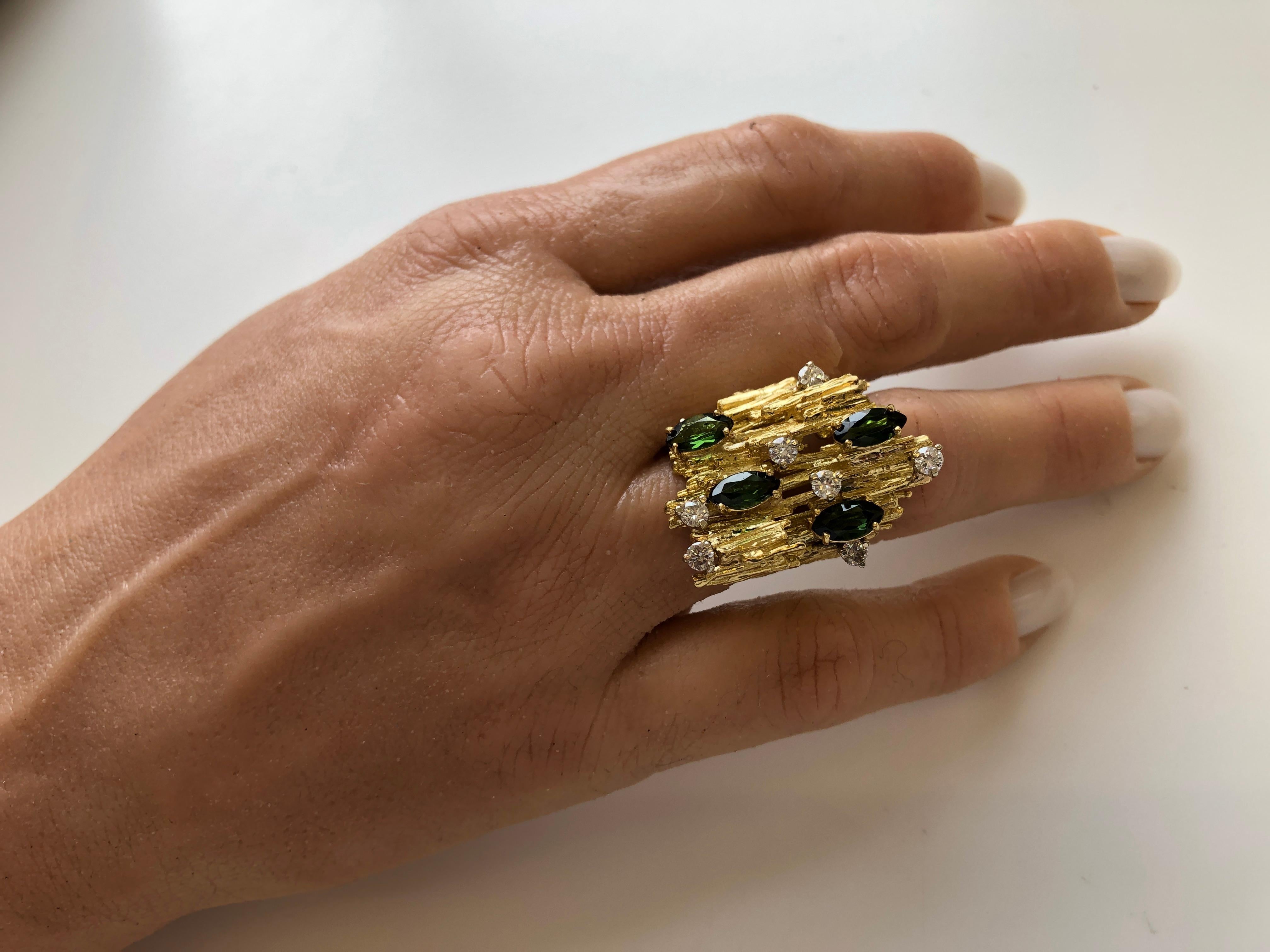 Beeindruckender Cocktailring mit Turmalin und Diamanten:: von Tishman und Lipp:: um 1970 2
