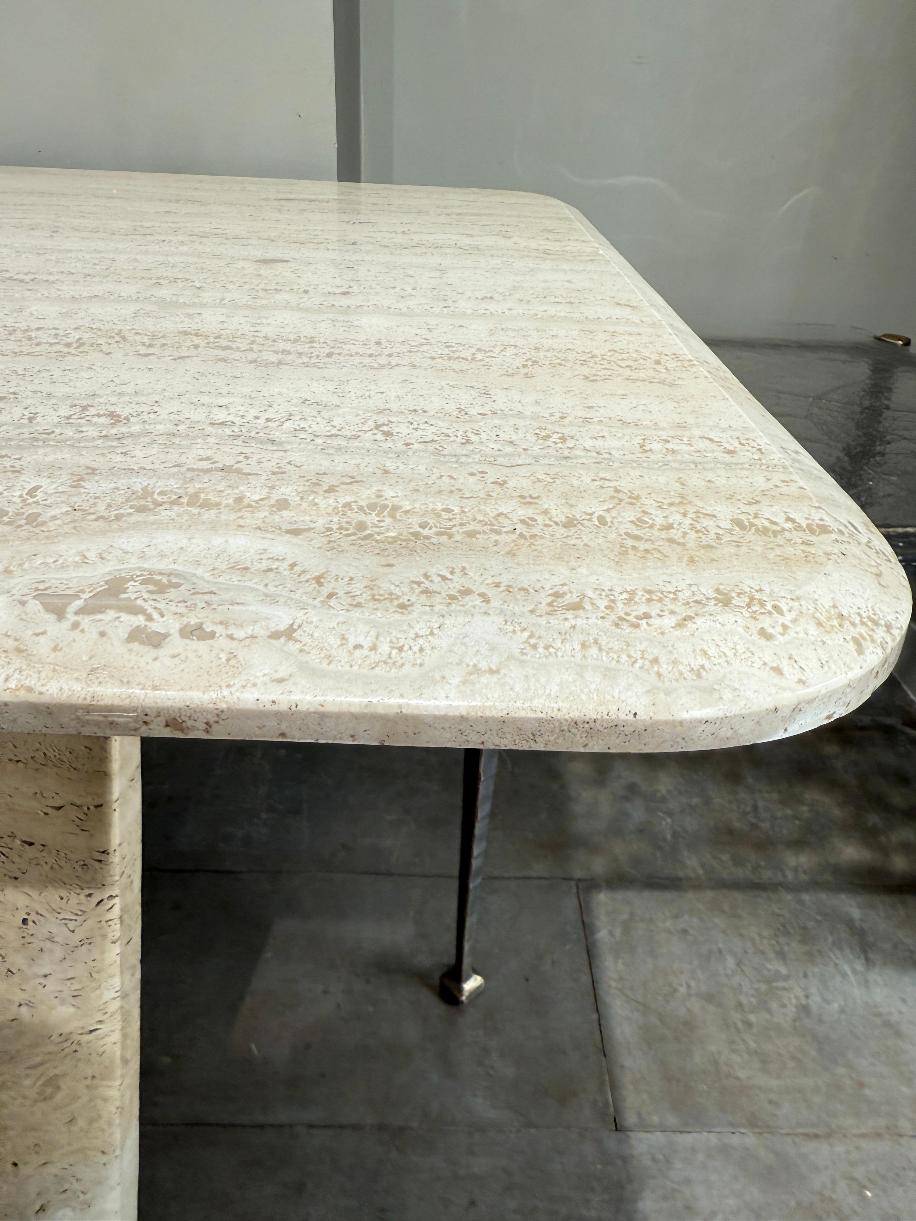 Spanish Impressive travertine console or dining table circa 1970 For Sale