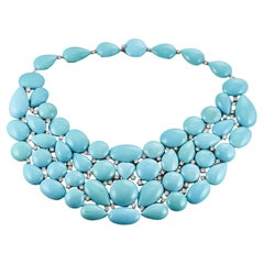 Impressive Turquoise Diamonds Gold Bib Necklace