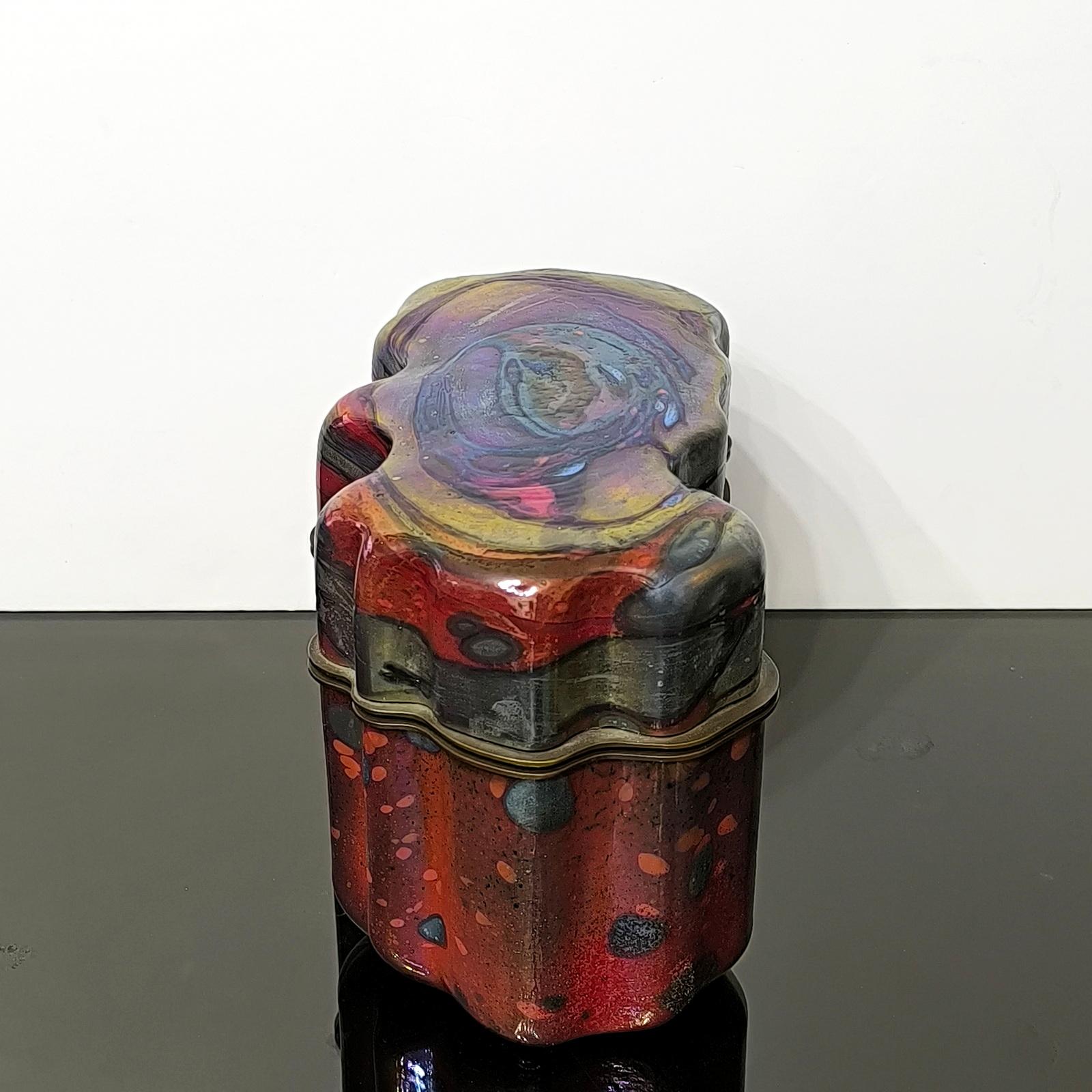 Beeindruckendes Unikat aus Kunstglas und Messing Box mit Deckel von Jack Ink (Ende des 20. Jahrhunderts) im Angebot