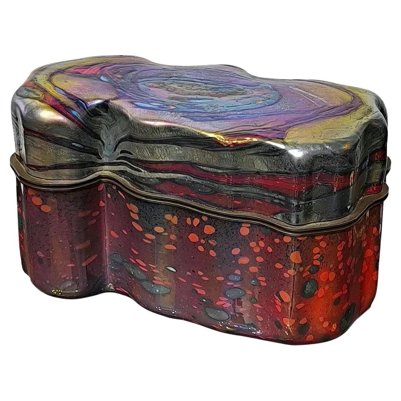 Impressive Unique Piece Art Glass and Brass Box with Lid by Jack Ink