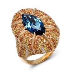 Impressive Unique Topaz Yellow Sapphire Diamonds Yellow 18K Gold Ring for Her
