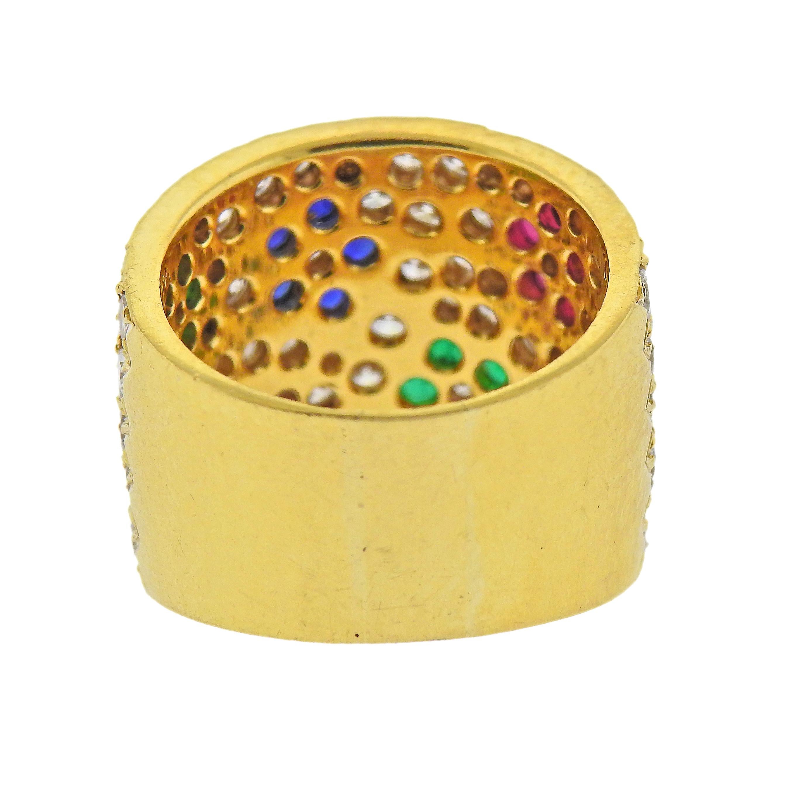 Round Cut Impressive Van Cleef & Arpels Diamond Ruby Sapphire Emerald Flower Gold Ring