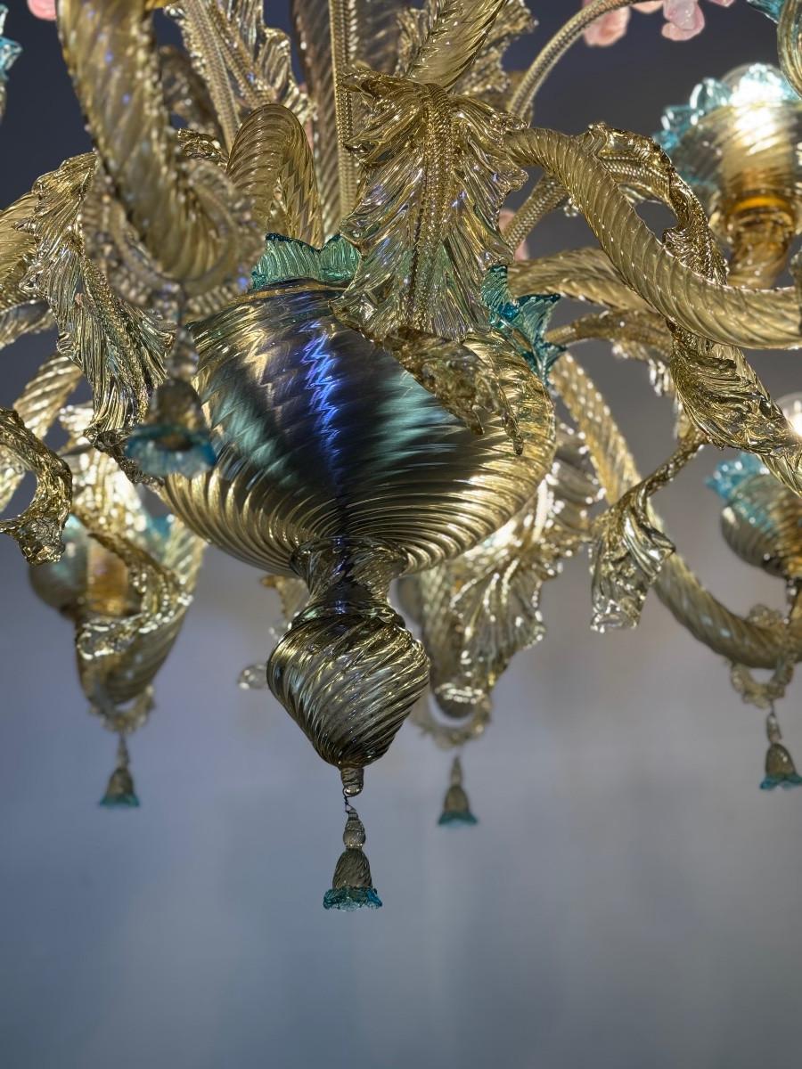 Impresionante araña veneciana de cristal de Murano Mordor, azul y rosa, circa 1930 Luis XV en venta
