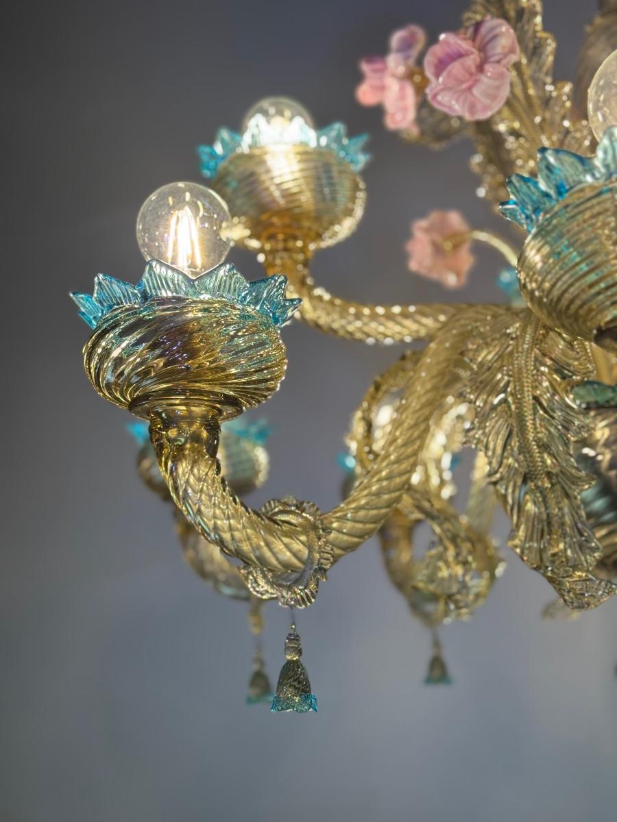 Impresionante araña veneciana de cristal de Murano Mordor, azul y rosa, circa 1930 en Excelente estado para la venta en Honnelles, WHT