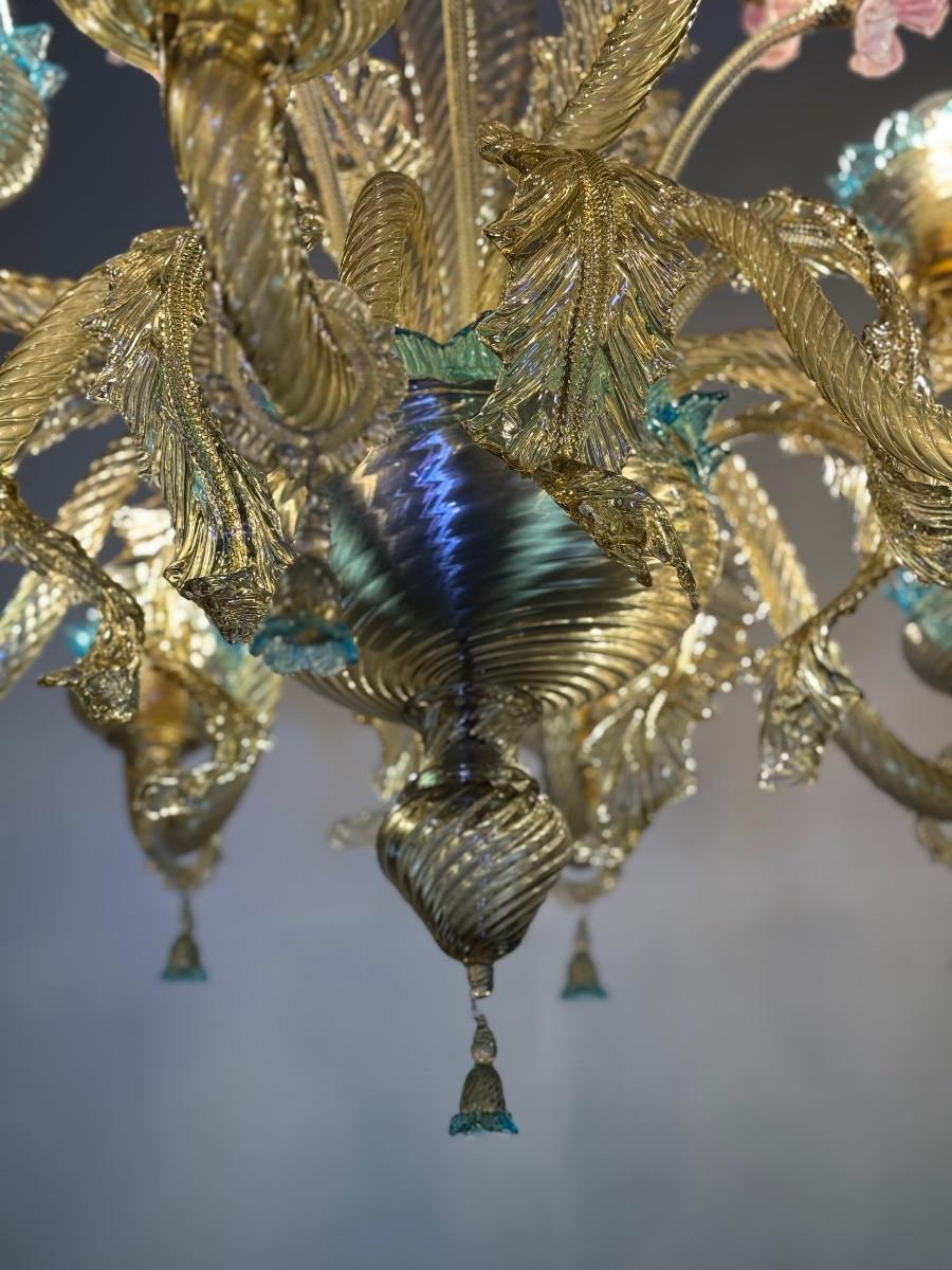 Impresionante araña veneciana de cristal de Murano Mordor, azul y rosa, circa 1930 siglo XX en venta