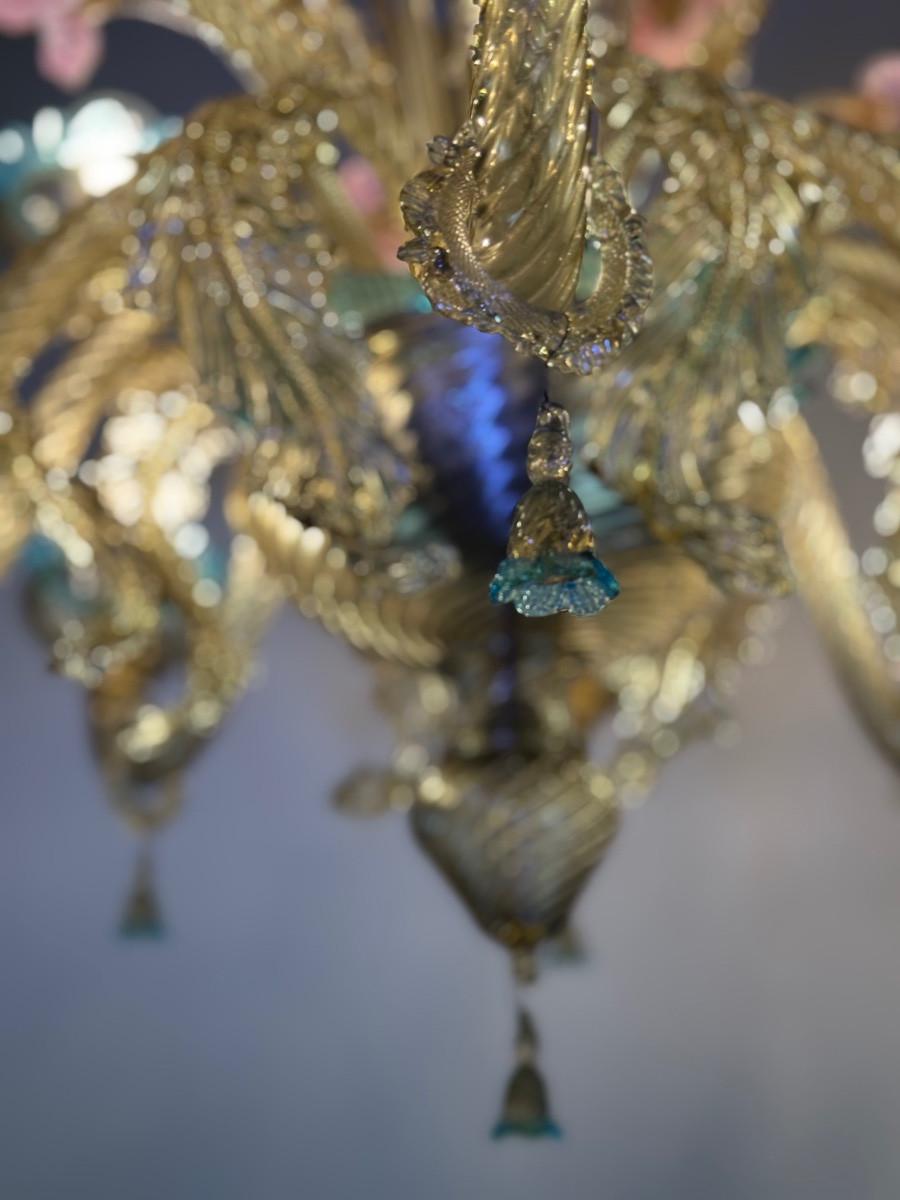 Impresionante araña veneciana de cristal de Murano Mordor, azul y rosa, circa 1930 Cristal en venta