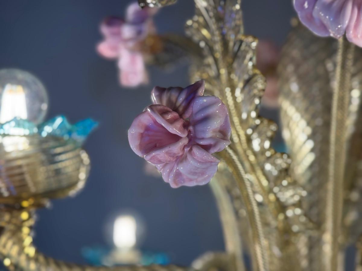 Impresionante araña veneciana de cristal de Murano Mordor, azul y rosa, circa 1930 en venta 2