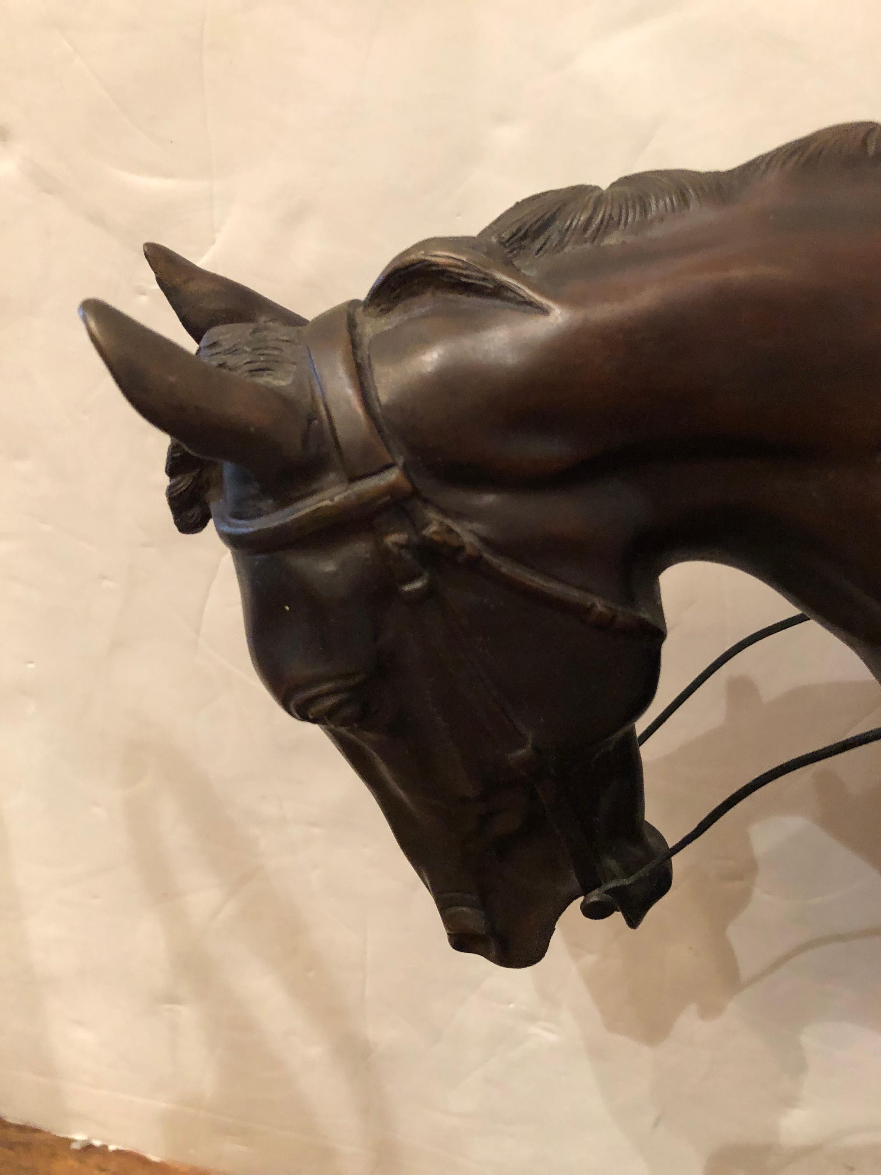Impressive Very Large Bronze Finish Horse & Rider In Good Condition For Sale In Hopewell, NJ