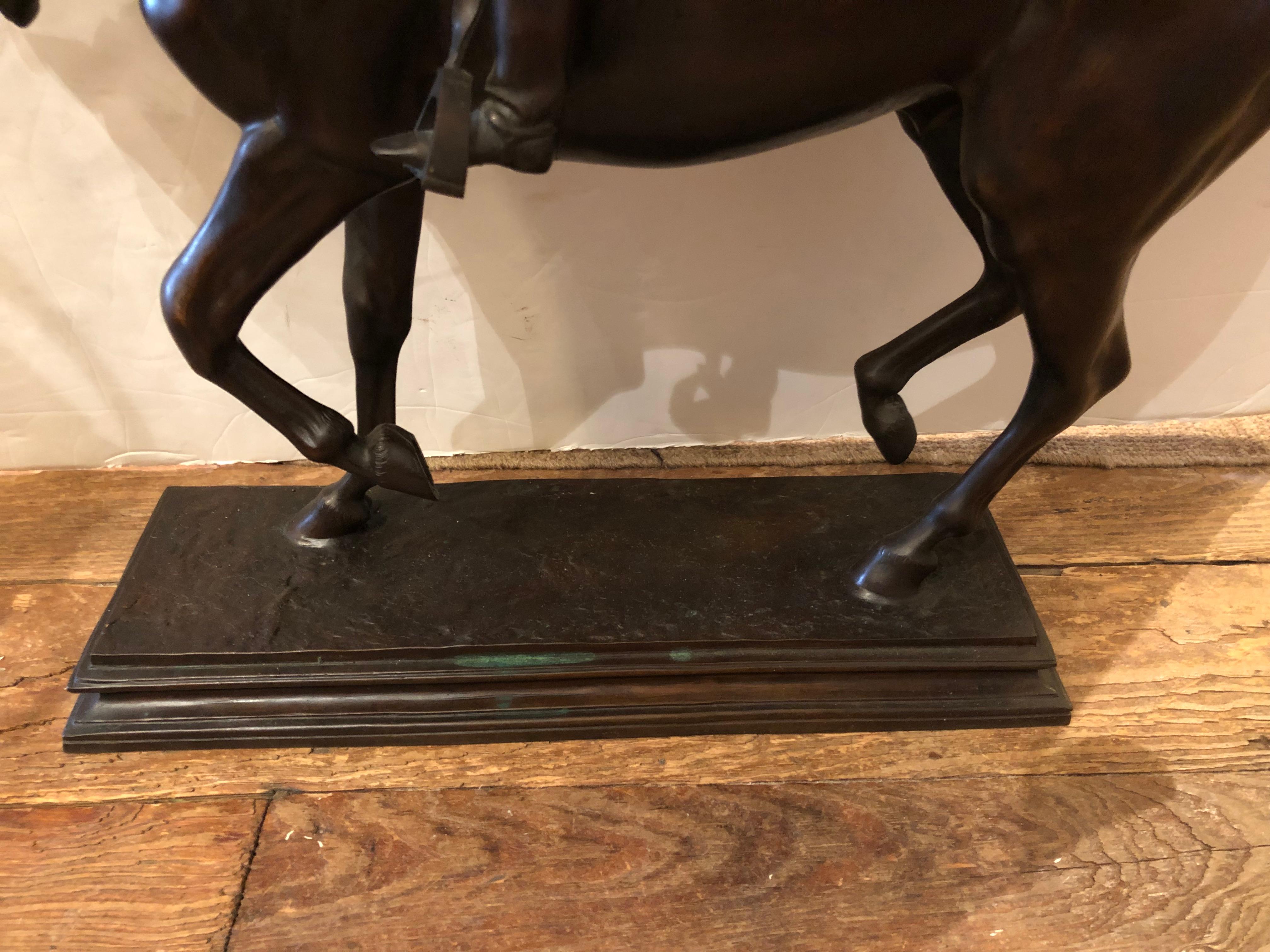 Late 20th Century Impressive Very Large Bronze Finish Horse & Rider For Sale