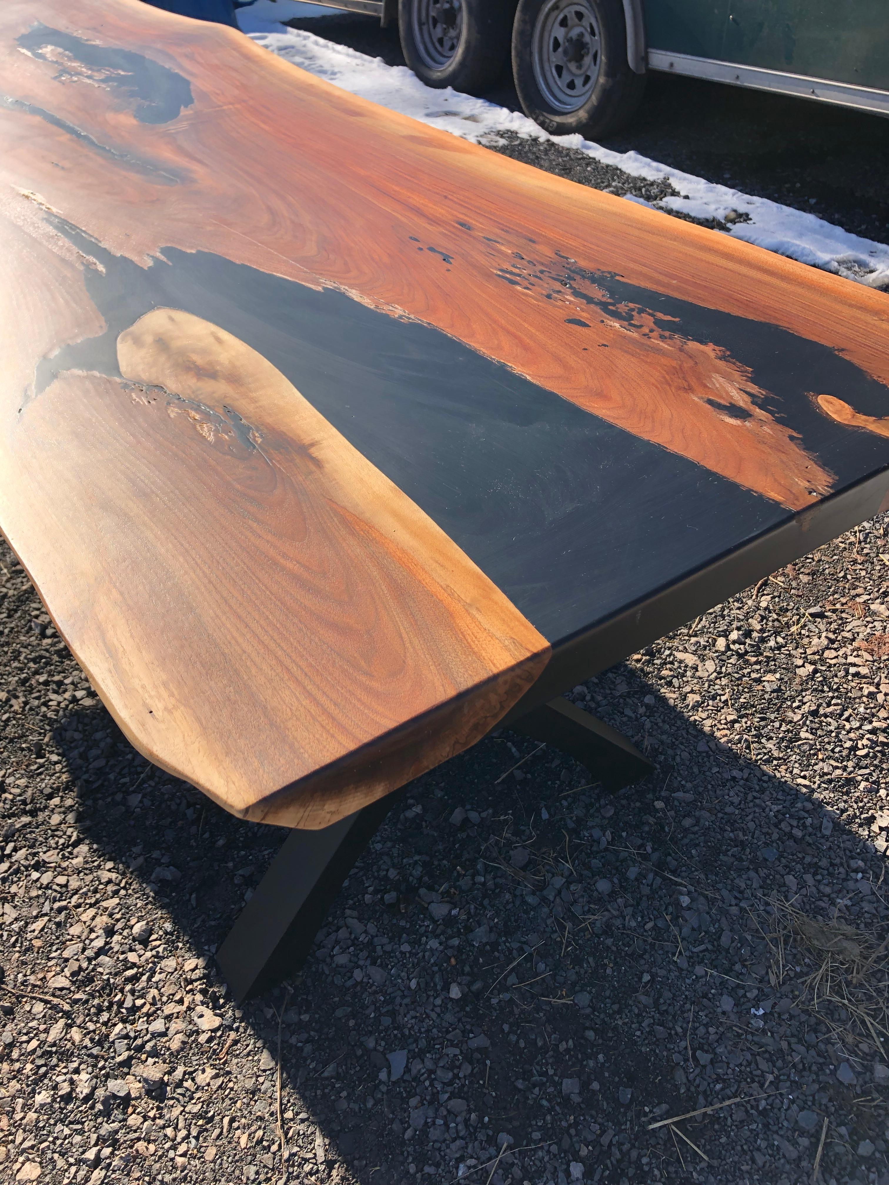 Impressive Very Long Sexy Live Edge Walnut Slab Coffee Table For Sale 5