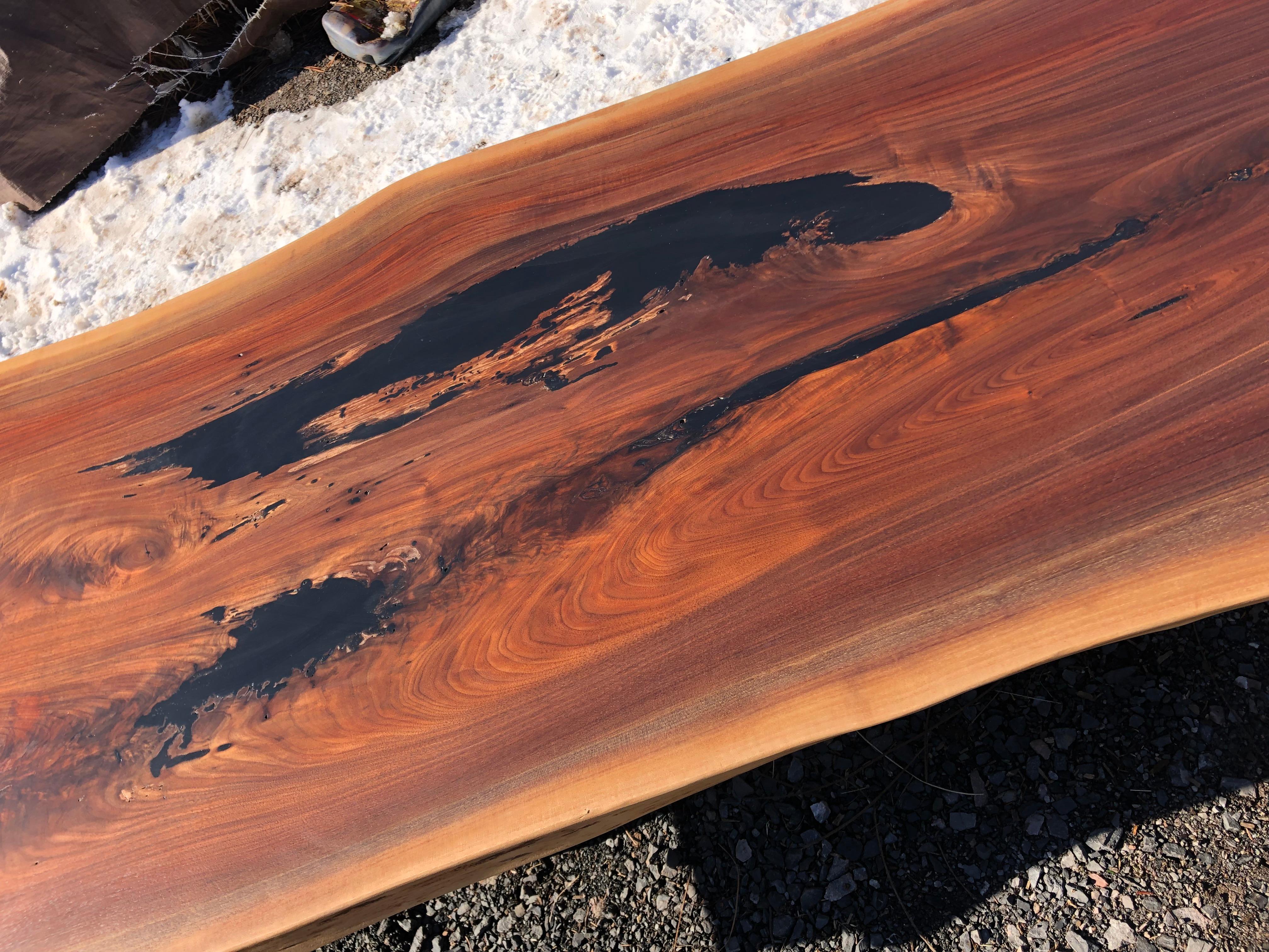 Impressive Very Long Sexy Live Edge Walnut Slab Coffee Table For Sale 7