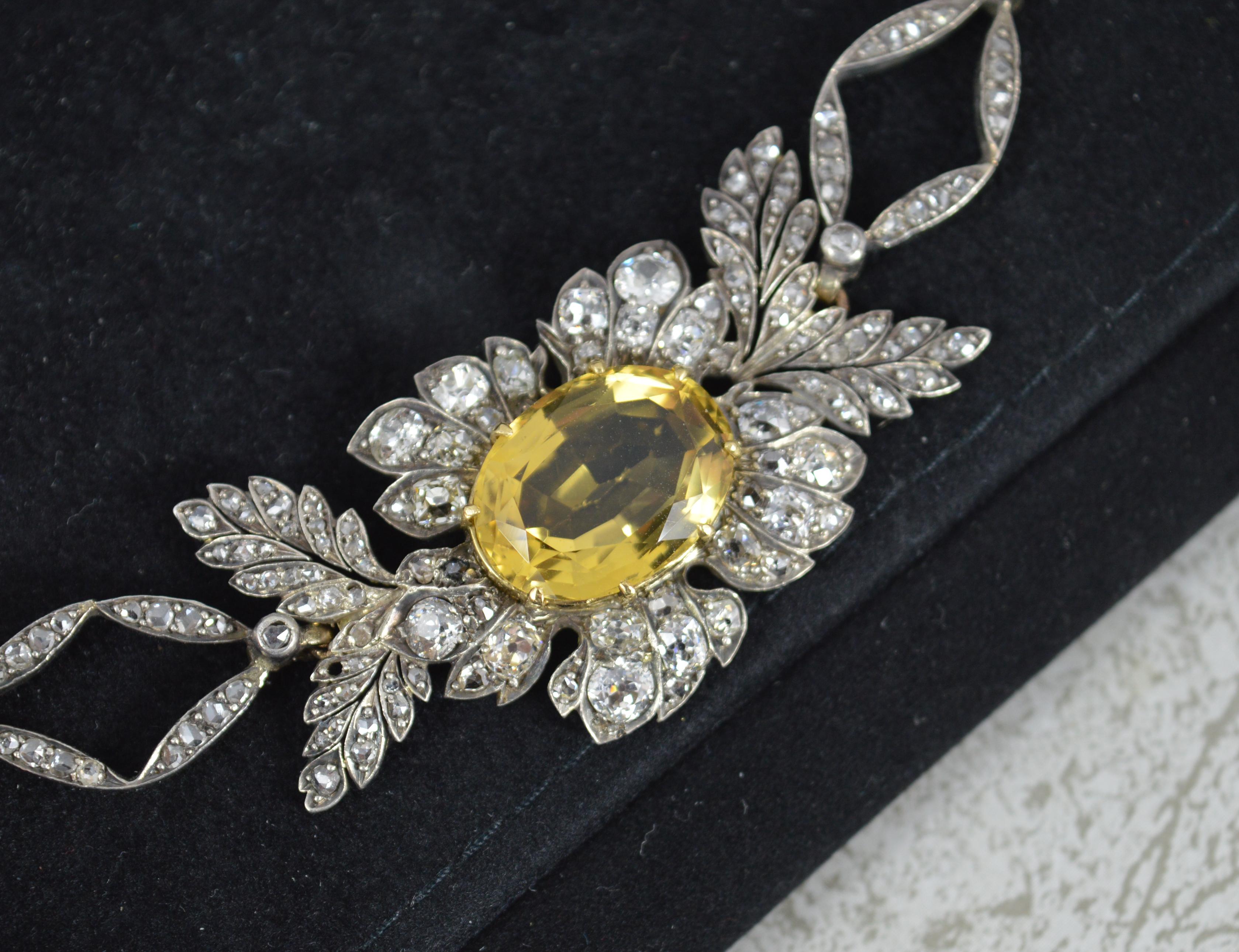 Impressive Victorian 15ct Gold Citrine and 5.75ct Diamond Necklace Chain In Good Condition In St Helens, GB