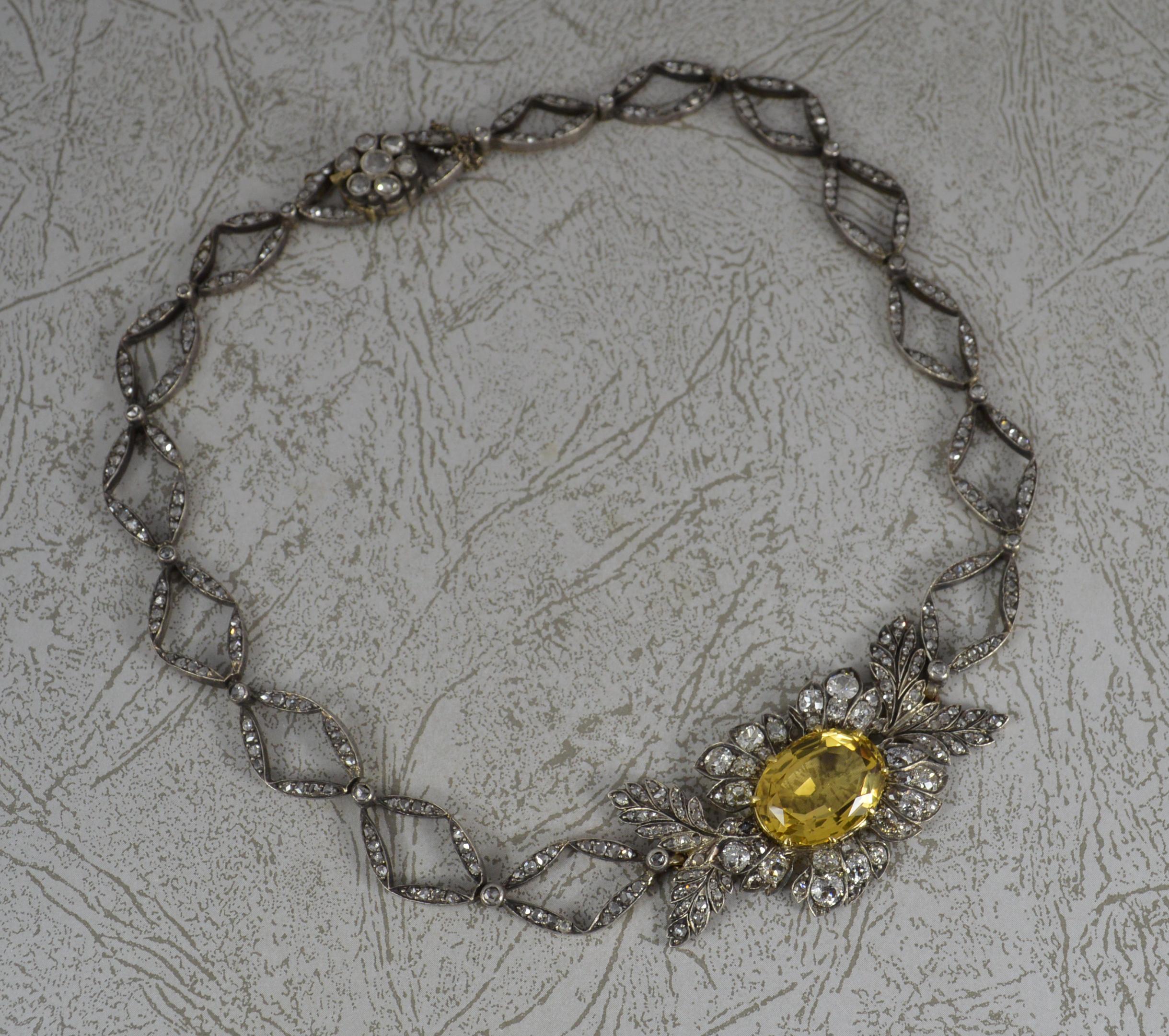 Women's Impressive Victorian 15ct Gold Citrine and 5.75ct Diamond Necklace Chain
