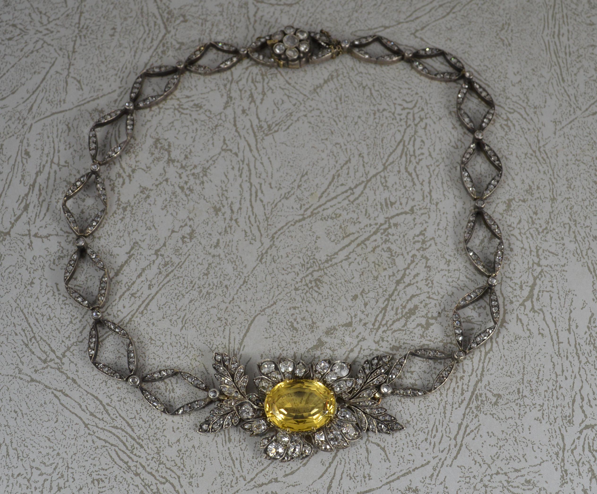 Impressive Victorian 15ct Gold Citrine and 5.75ct Diamond Necklace Chain 1