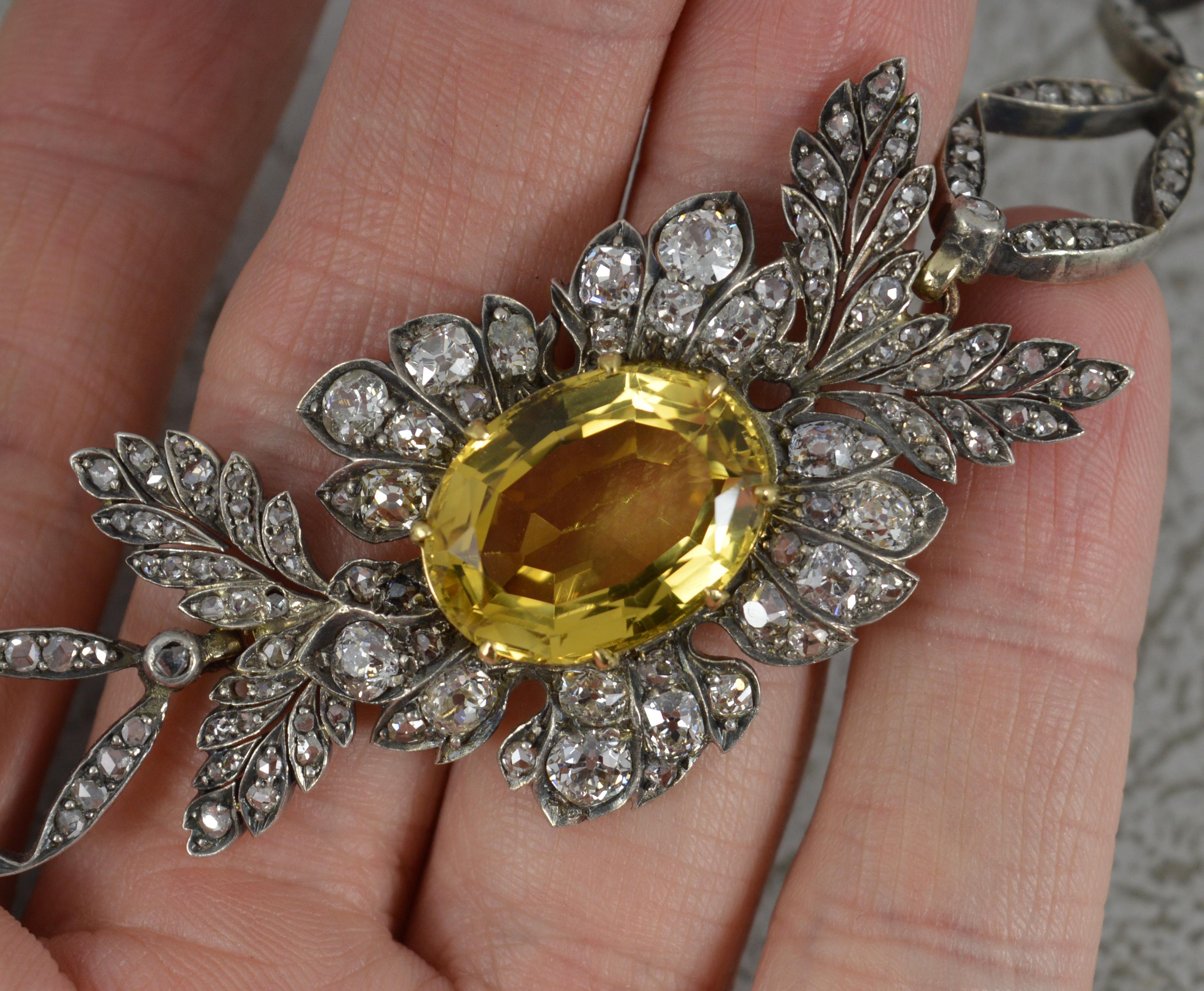 Impressive Victorian 15ct Gold Citrine and 5.75ct Diamond Necklace Chain 3