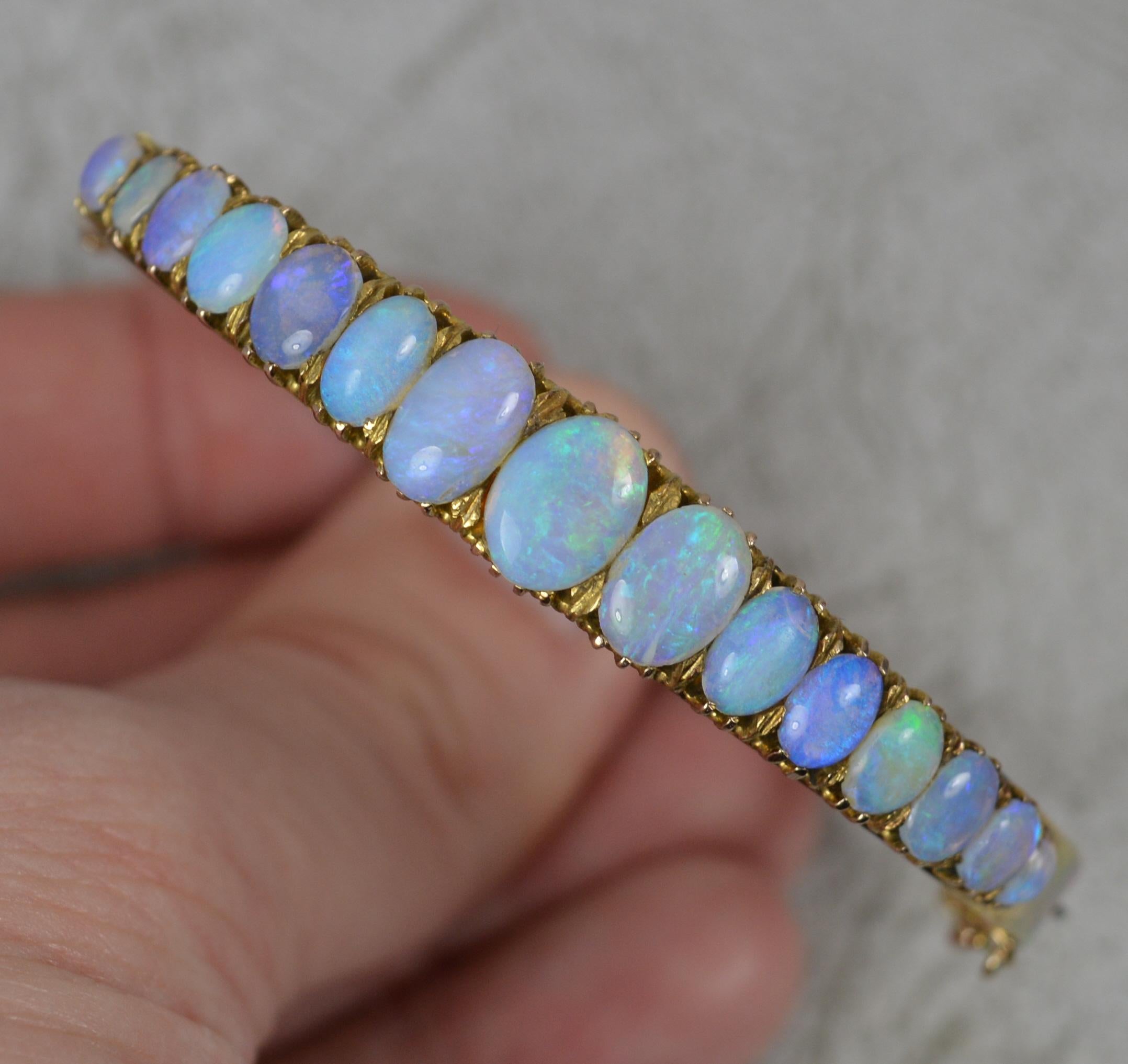 Impressive Victorian 9 Carat Gold and Natural Opal Bangle in Box For Sale 3