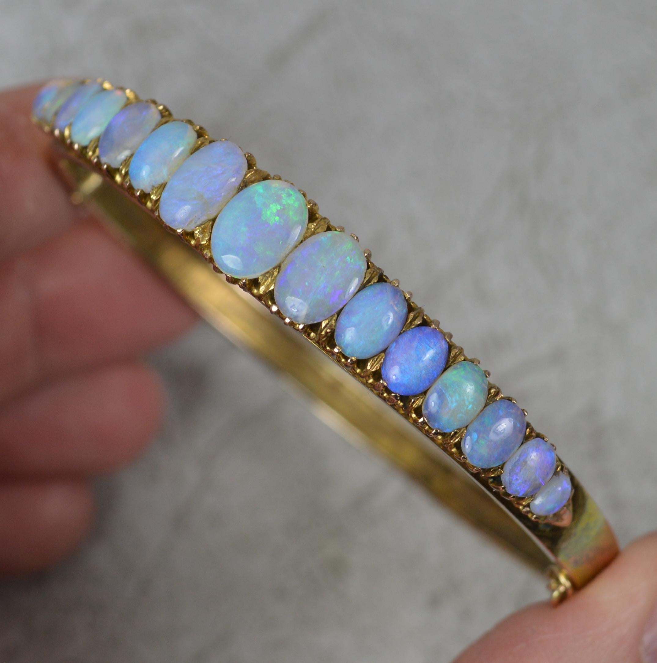 Impressive Victorian 9 Carat Gold and Natural Opal Bangle in Box For Sale 4