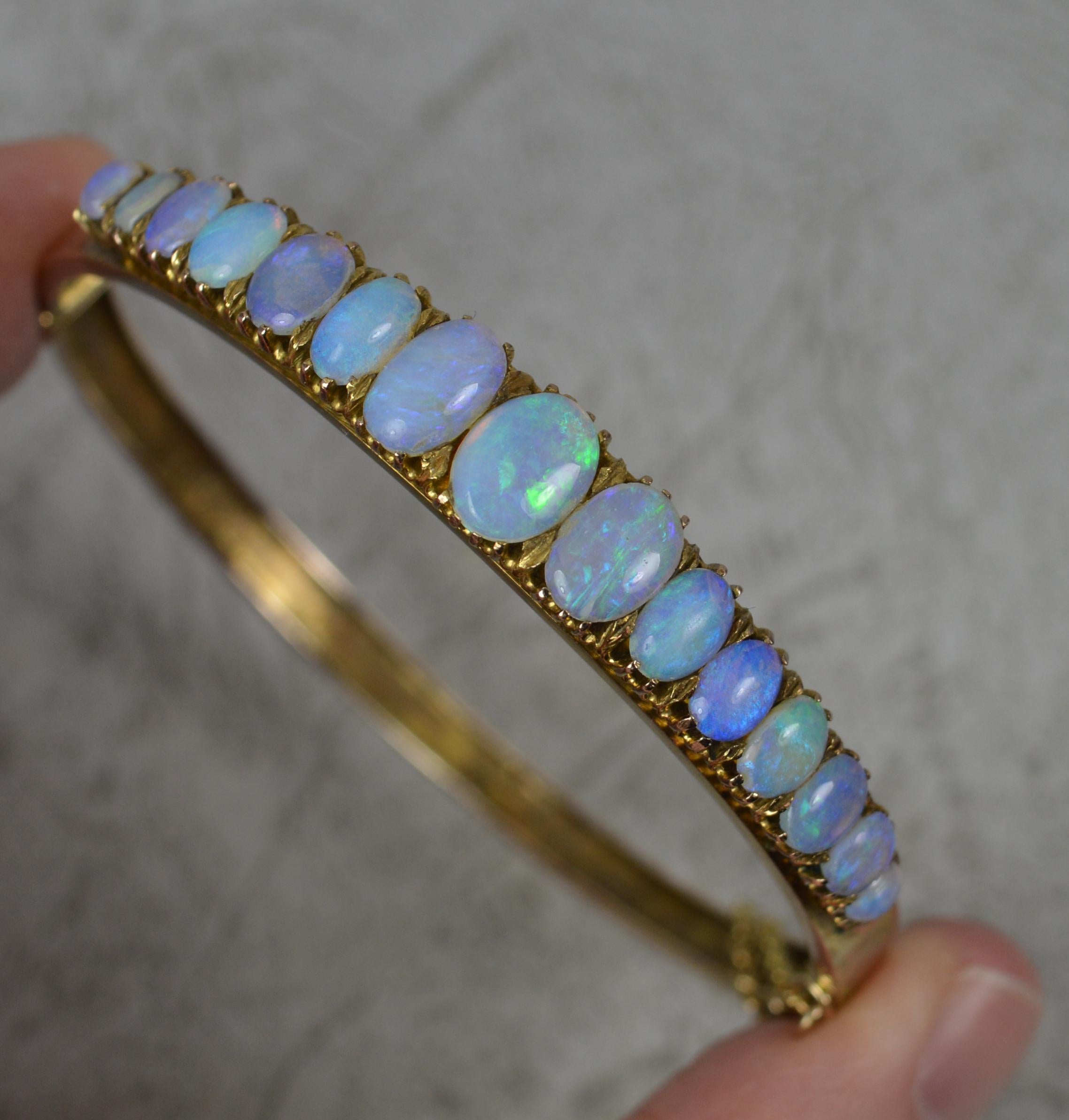 Impressive Victorian 9 Carat Gold and Natural Opal Bangle in Box For Sale 5