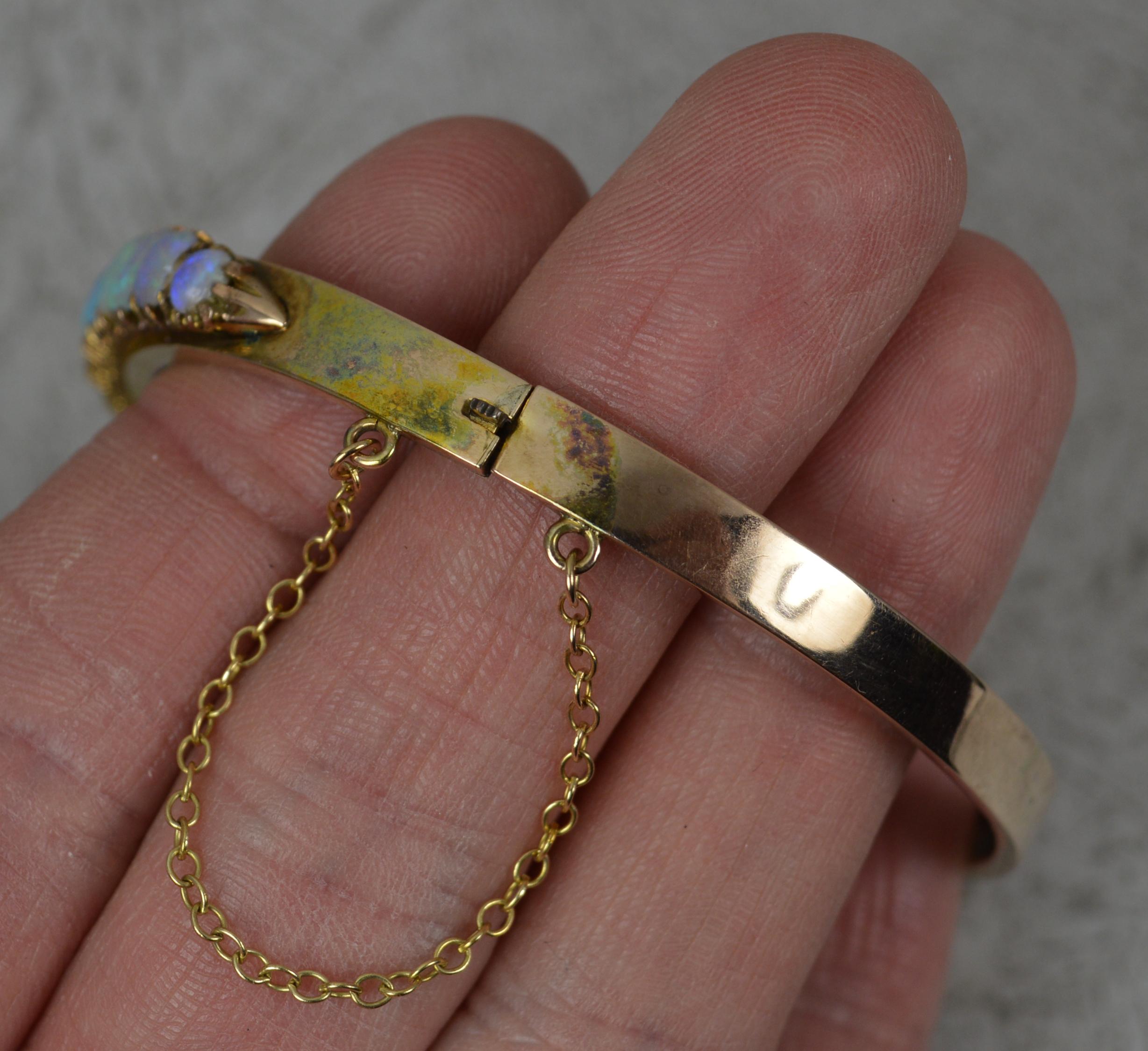 Impressive Victorian 9 Carat Gold and Natural Opal Bangle in Box For Sale 6