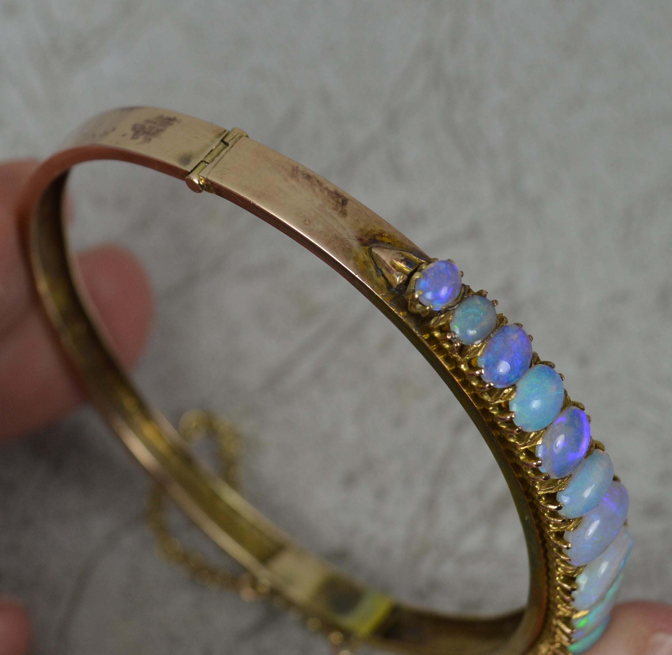 Impressive Victorian 9 Carat Gold and Natural Opal Bangle in Box For Sale 9