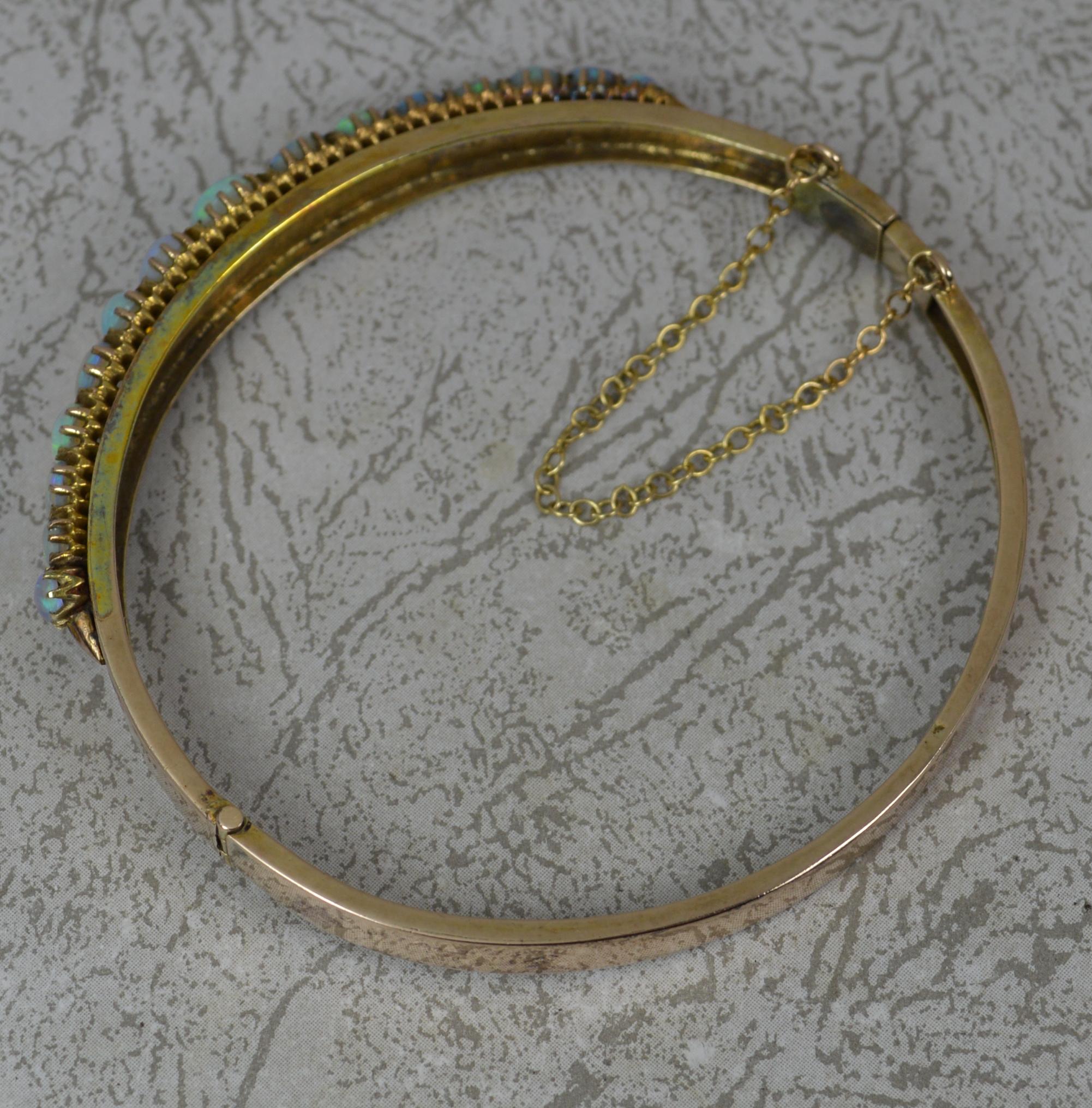 Impressive Victorian 9 Carat Gold and Natural Opal Bangle in Box For Sale 1