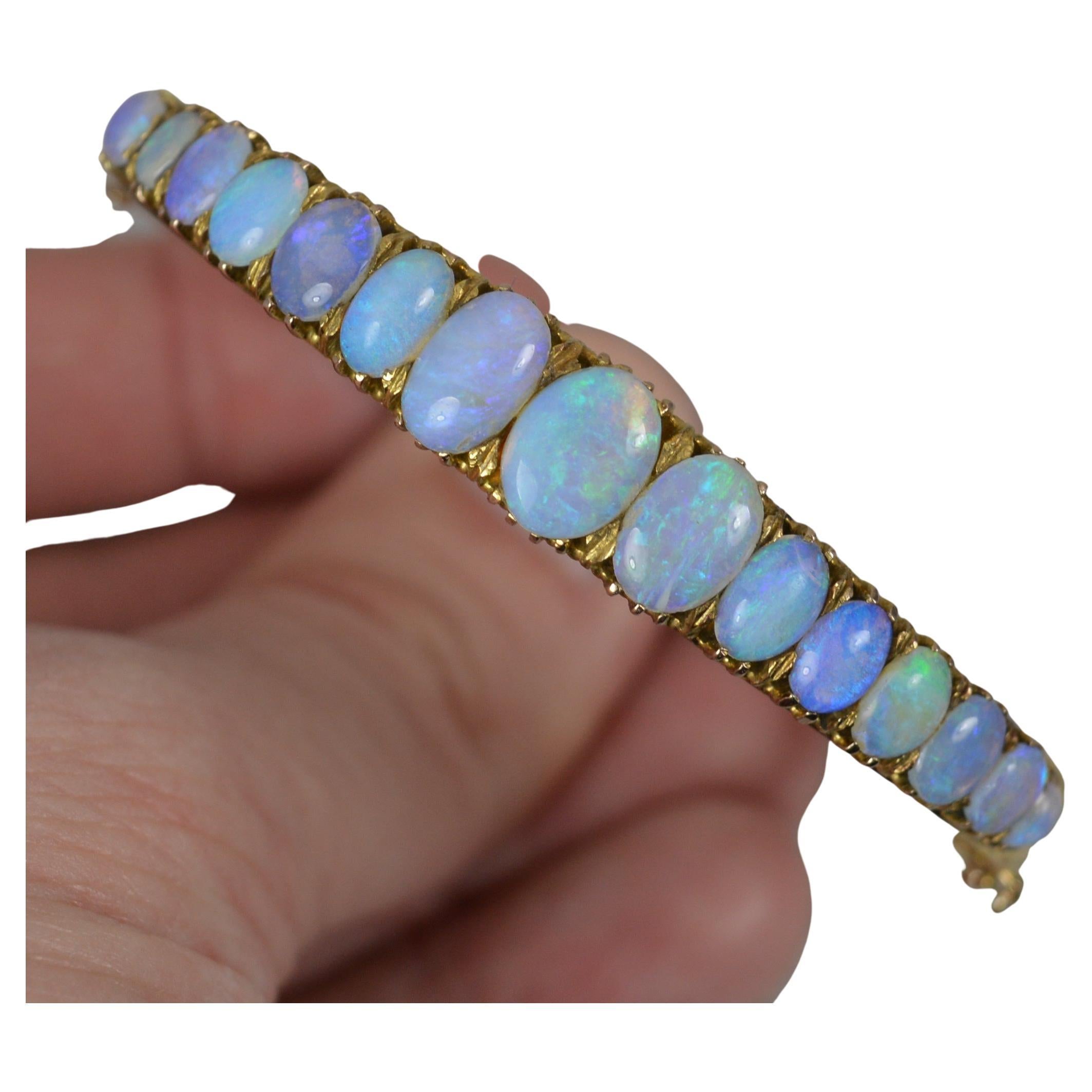 Impressive Victorian 9 Carat Gold and Natural Opal Bangle in Box For Sale