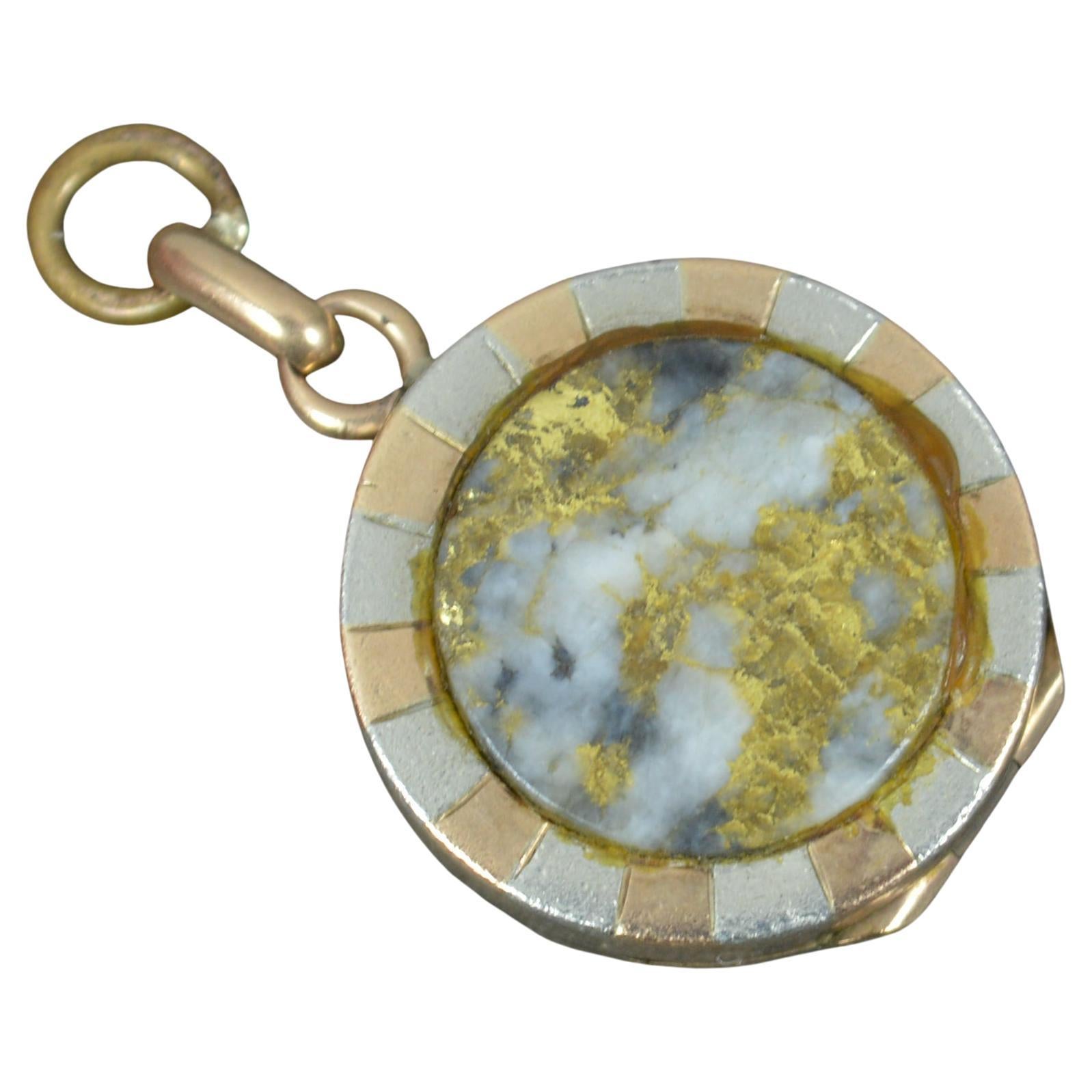 Impressionnant pendentif médaillon victorien en or, quartz et or rose 9 carats en vente