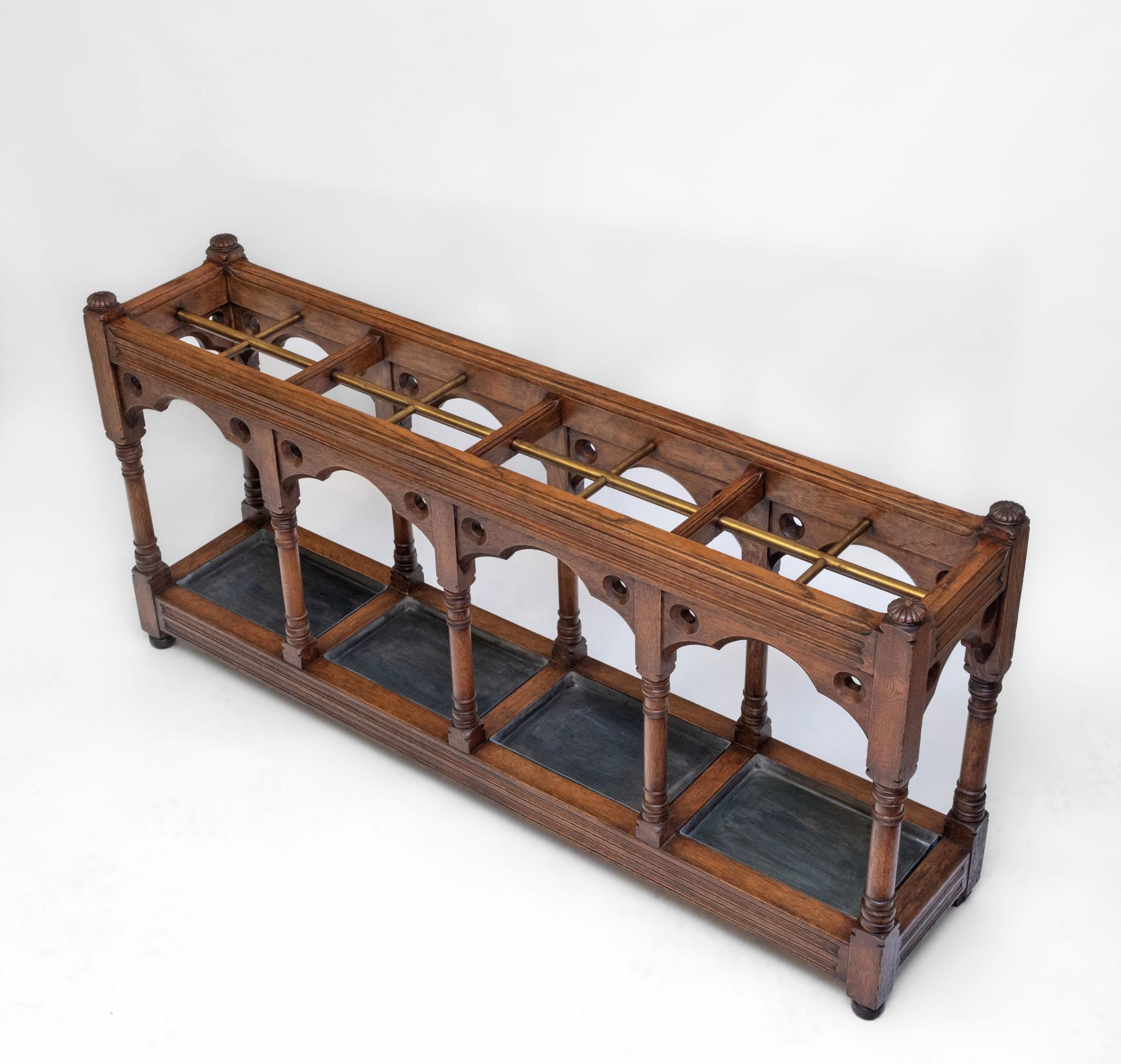 Impressive Victorian Gothic Revival Country House Oak Umbrella Stick Stand For Sale 6