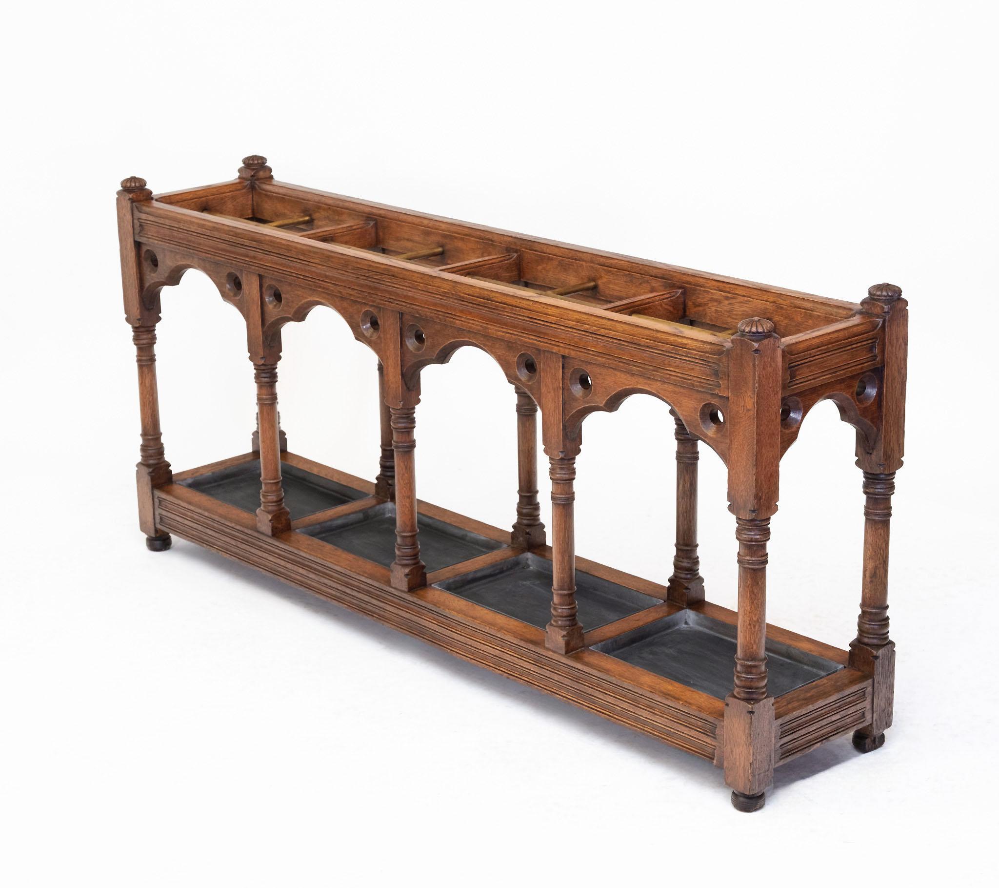 Impressive Victorian Gothic Revival Country House Oak Umbrella Stick Stand For Sale 7