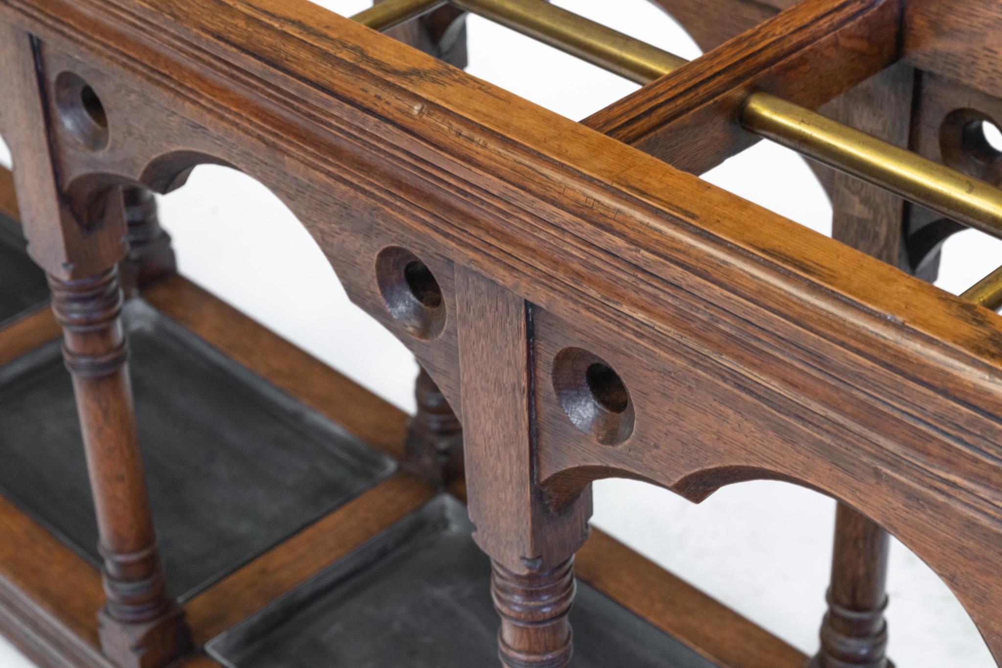 Impressive Victorian Gothic Revival Country House Oak Umbrella Stick Stand For Sale 9