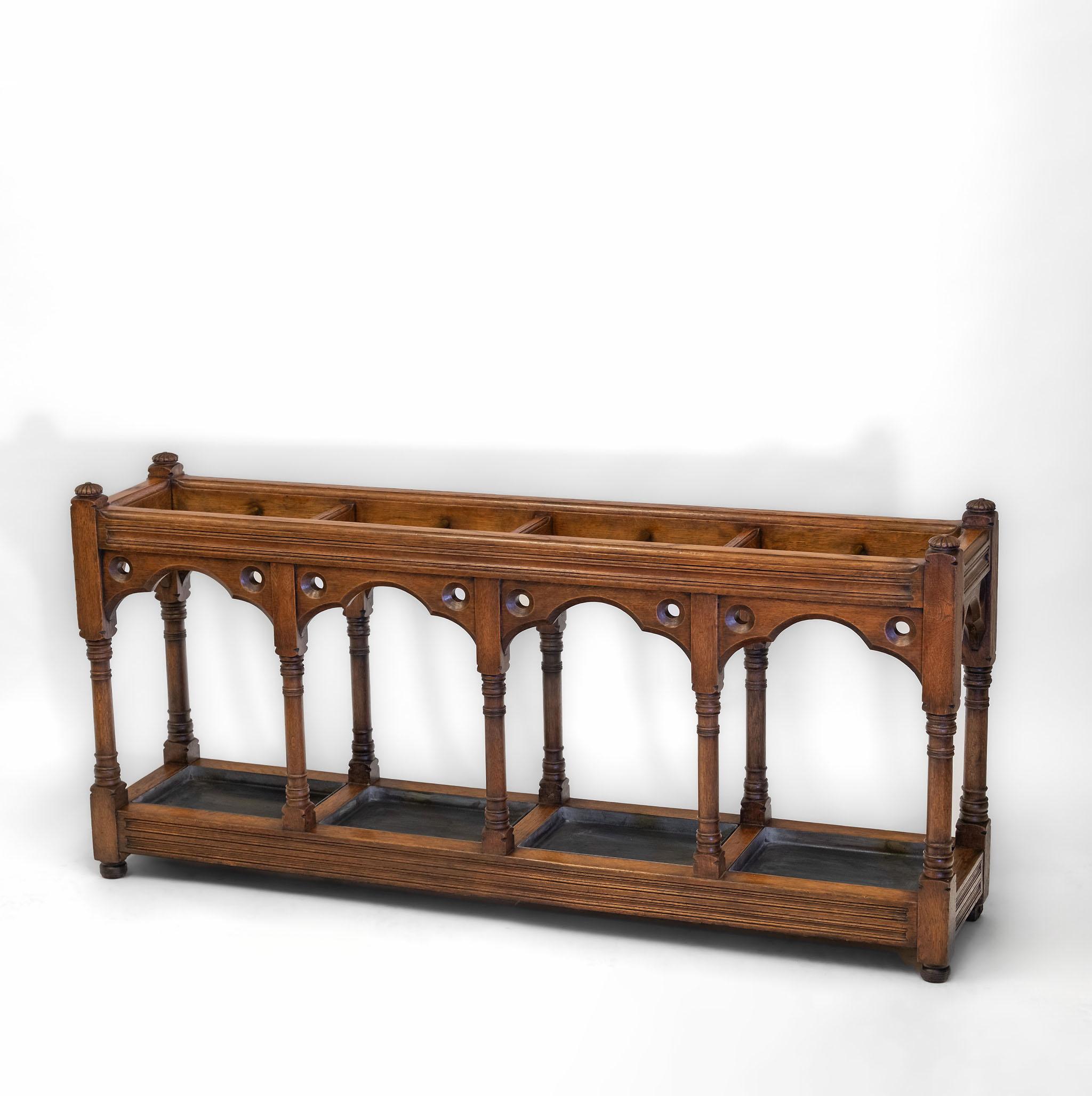 Impressive Victorian Gothic Revival Country House Oak Umbrella Stick Stand For Sale 13