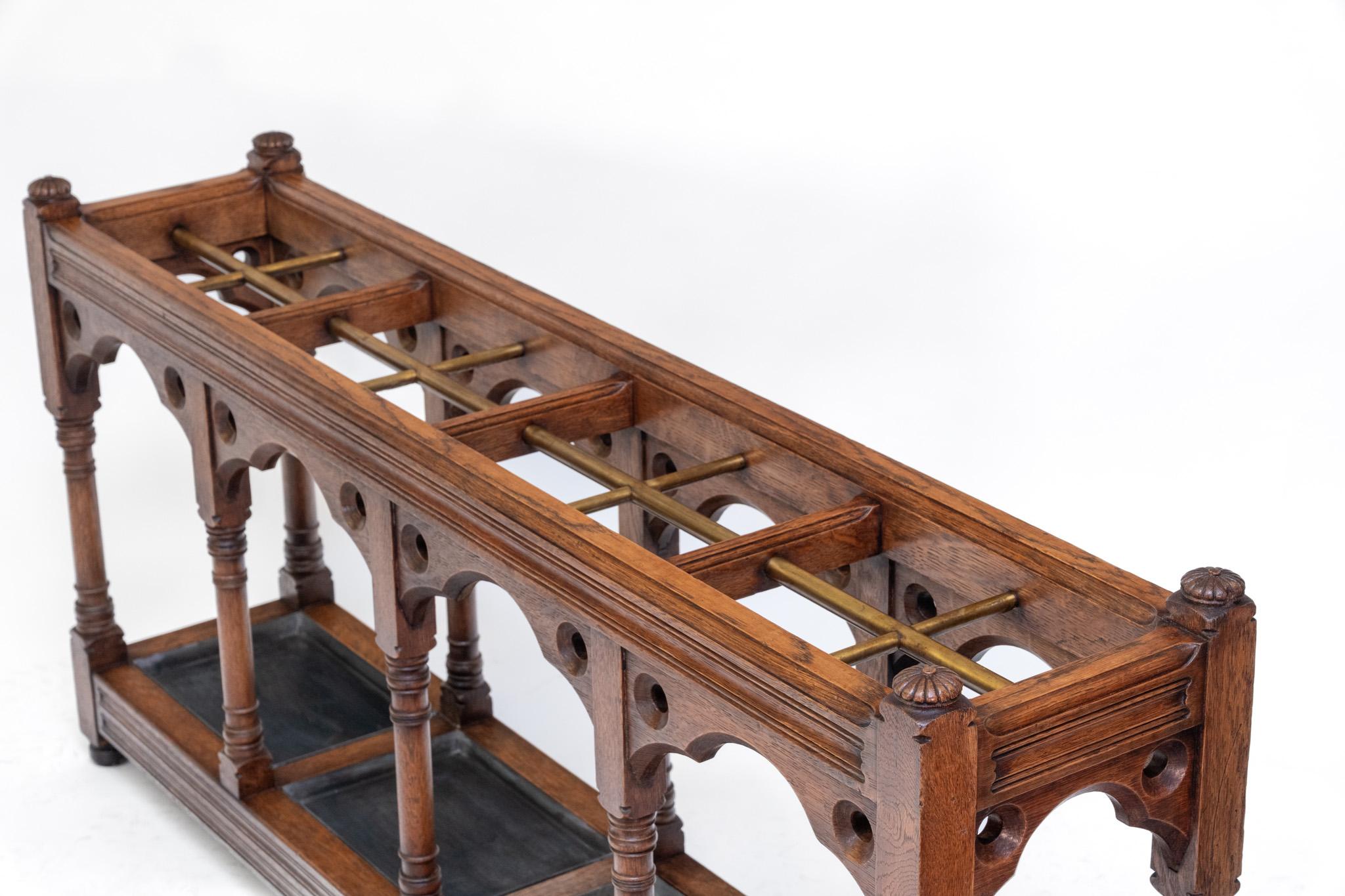 19th Century Impressive Victorian Gothic Revival Country House Oak Umbrella Stick Stand For Sale