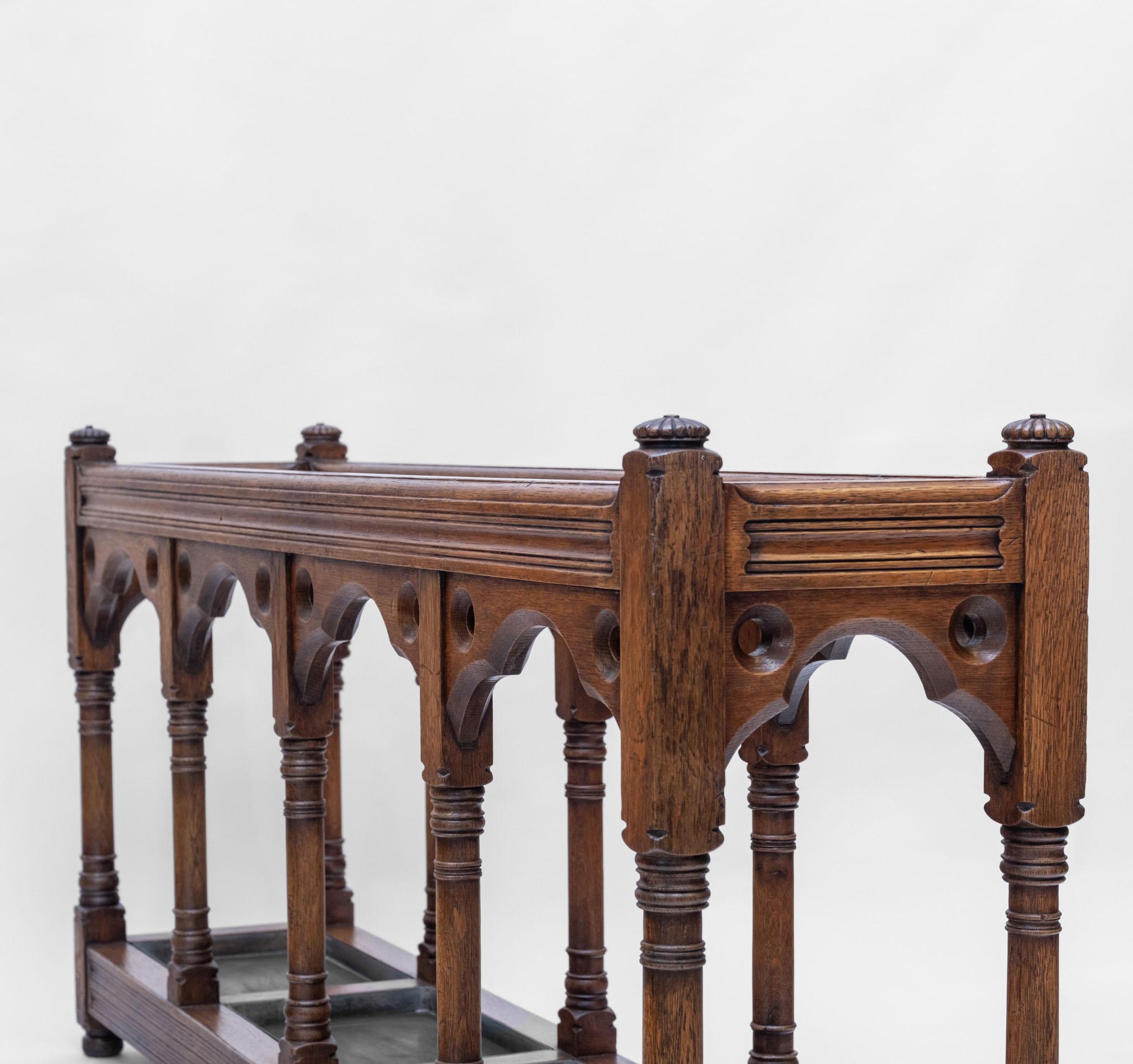 Impressive Victorian Gothic Revival Country House Oak Umbrella Stick Stand For Sale 1