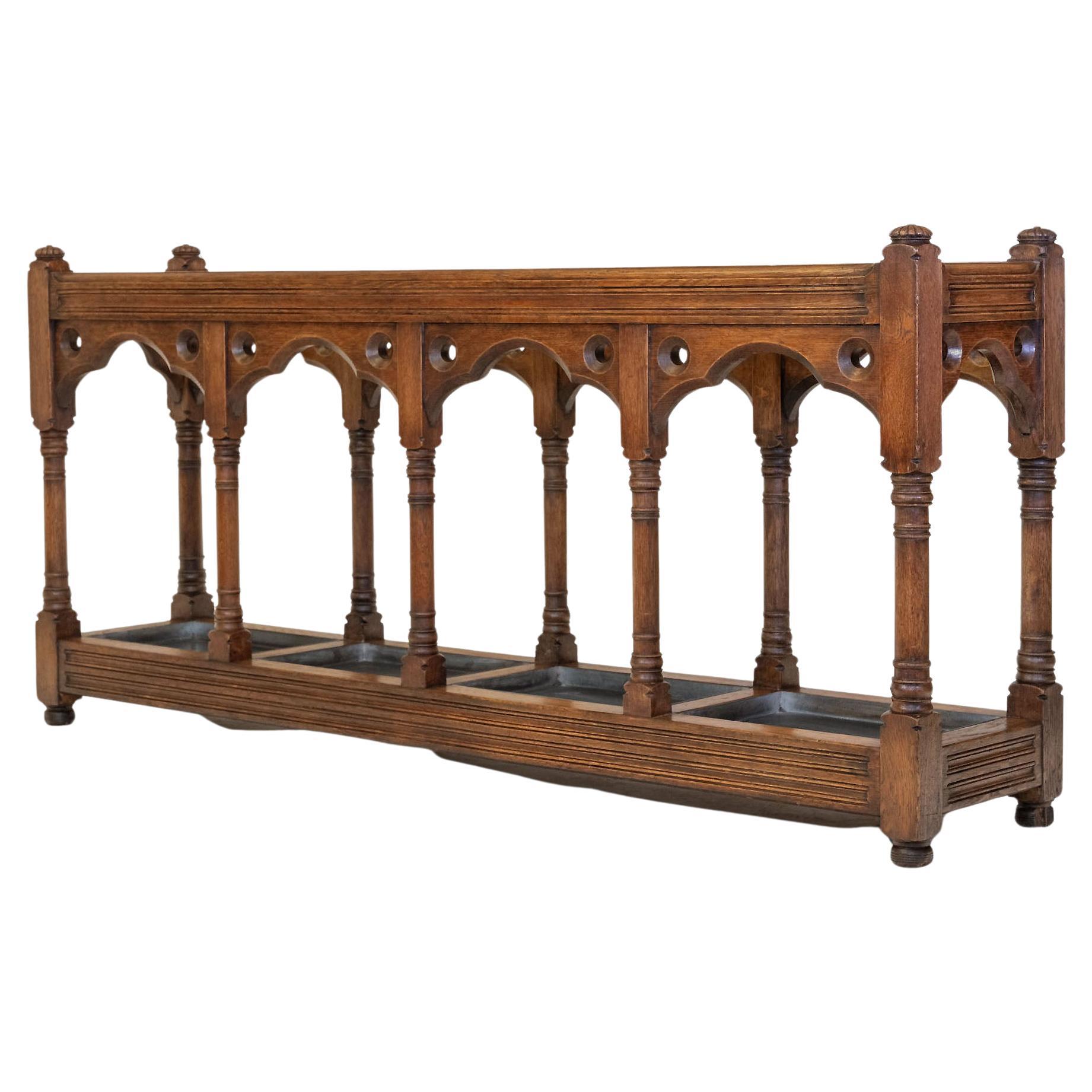 Impressive Victorian Gothic Revival Country House Oak Umbrella Stick Stand