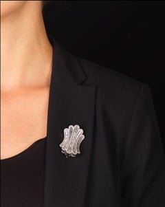 Large Diamond Brooch, 7.50ct Baguette and Pave Diamonds 18K Gold Art Deco Style