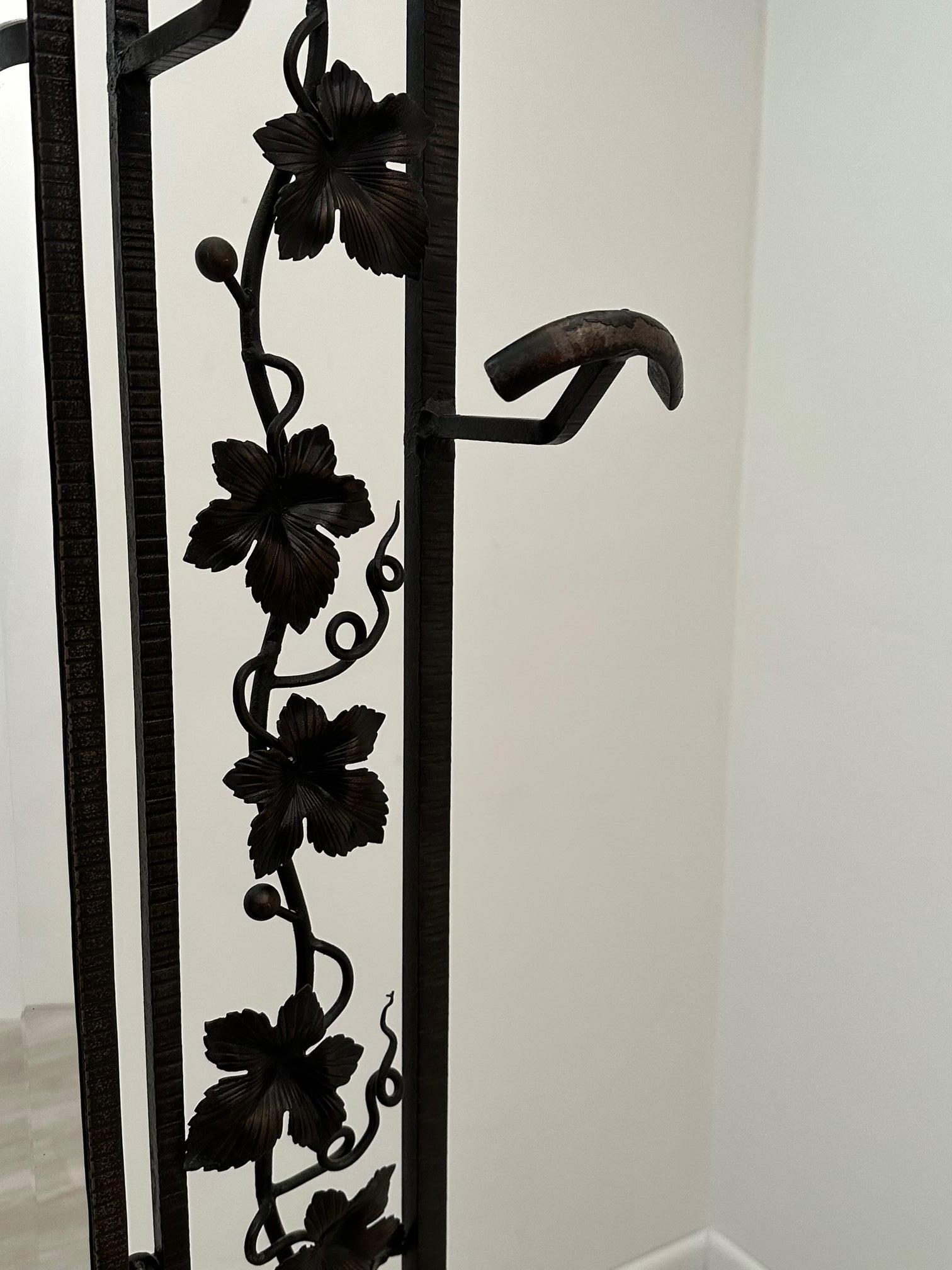 Impressive Vintage French Art Deco Iron Hall Hat & Coat Rack with Mirror For Sale 8