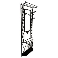 Impressive Vintage French Art Deco Iron Hall Hat & Coat Rack with Mirror