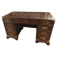 Impressive Vintage Mahogany & Leather Campaign Style Desk